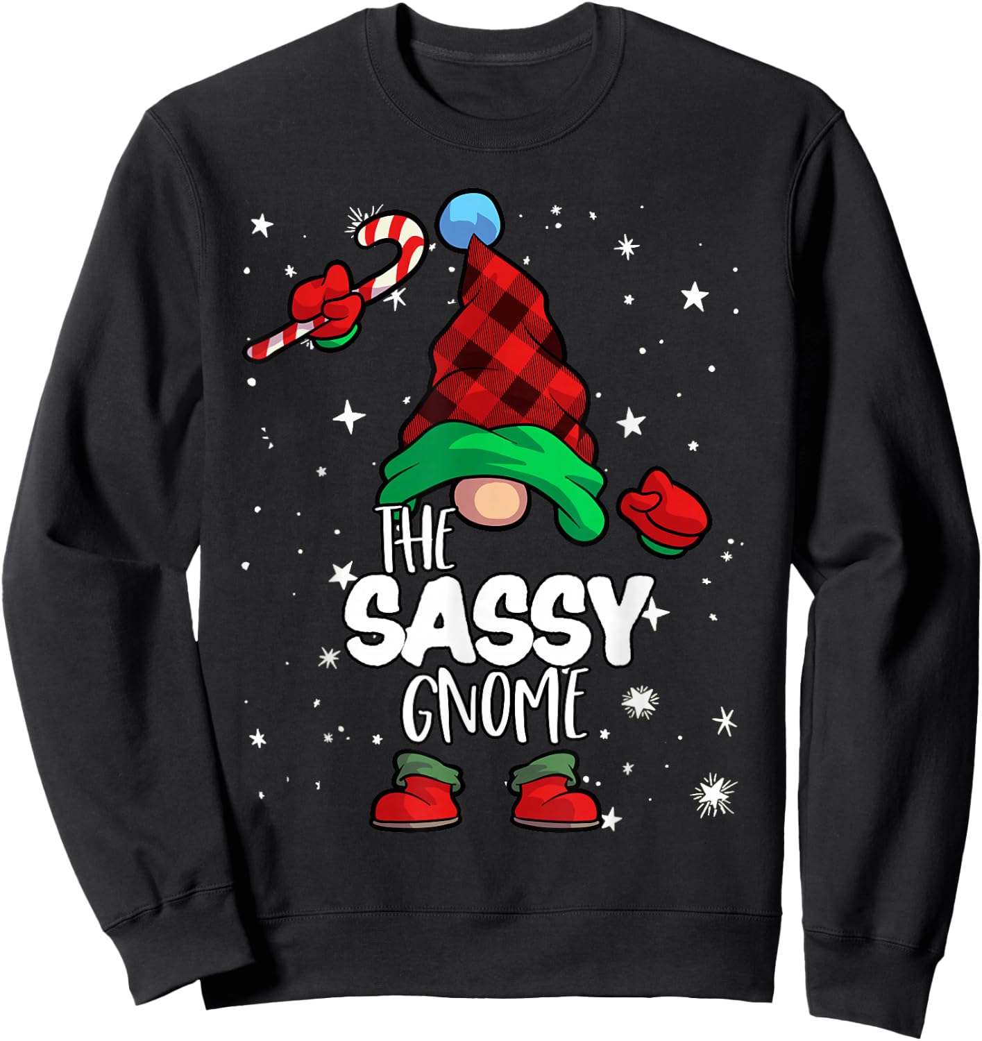 Sassy Gnome Red Buffalo Plaid Matching Family Christmas Sweatshirt - Sweatshirt | Black
