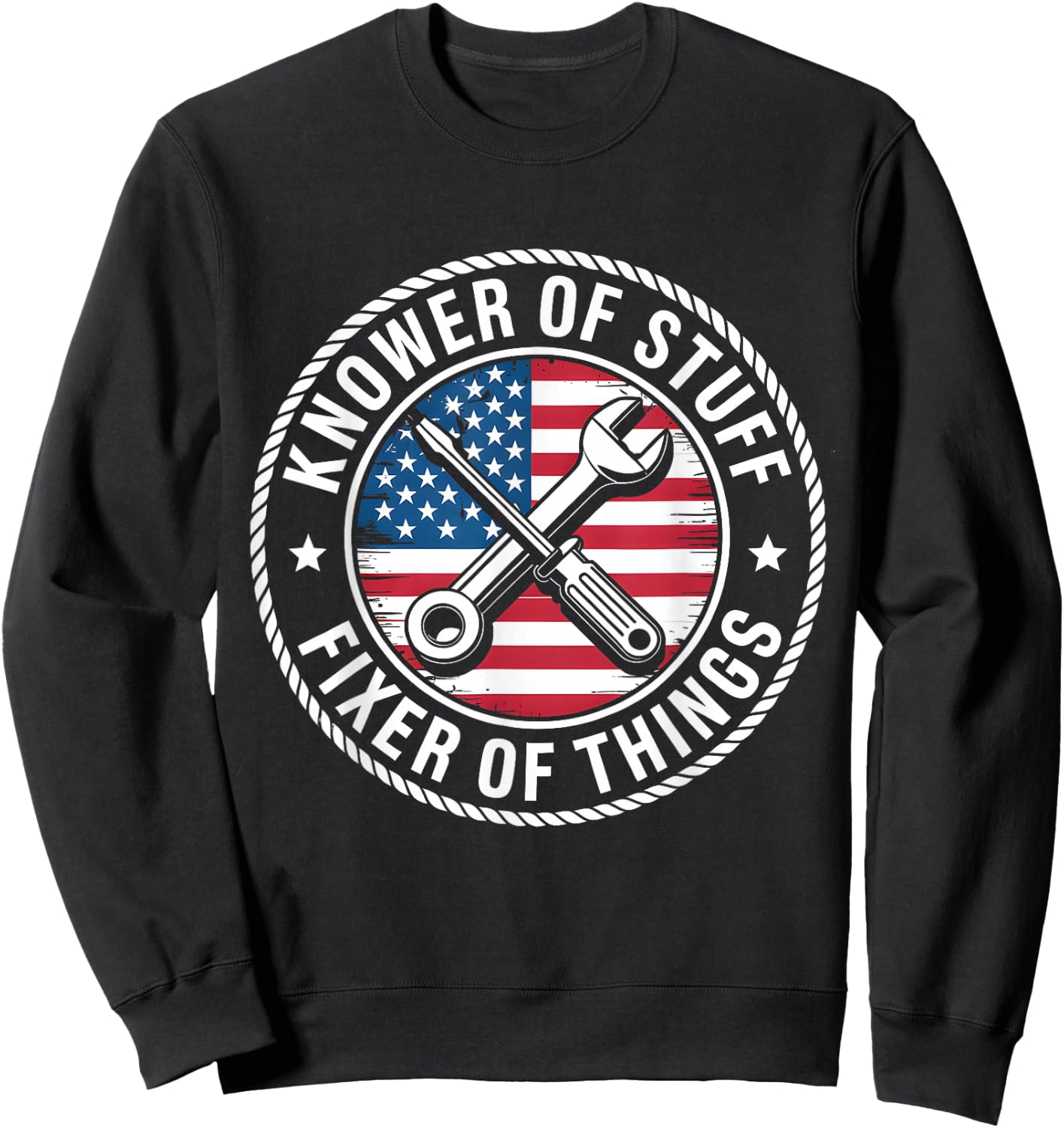 Knower of Stuff Fixer of Things USA Flag Handyman Graphic Sweatshirt - Sweatshirt | Black