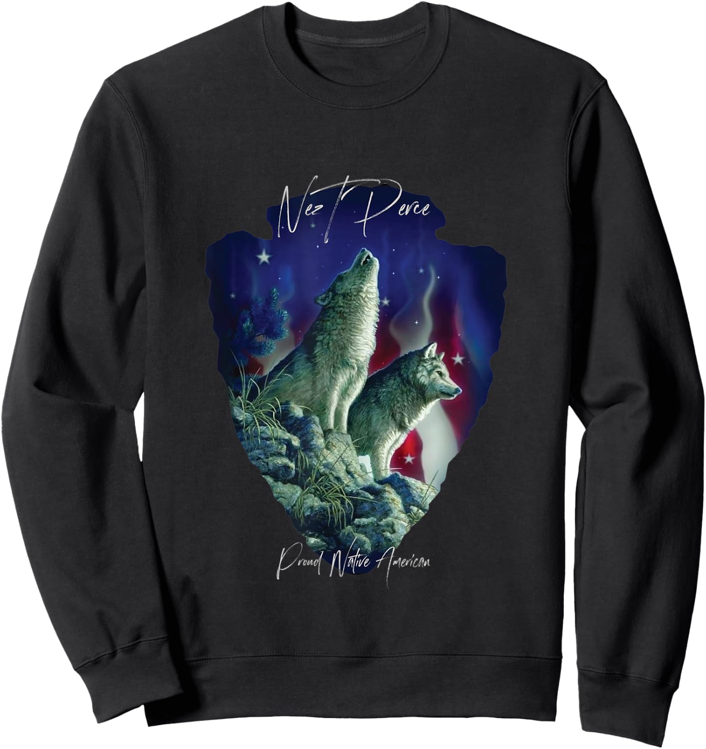 Nez Perce American Indian Tribe Wolf Pride Howling Tribute Sweatshirt - Sweatshirt | Black