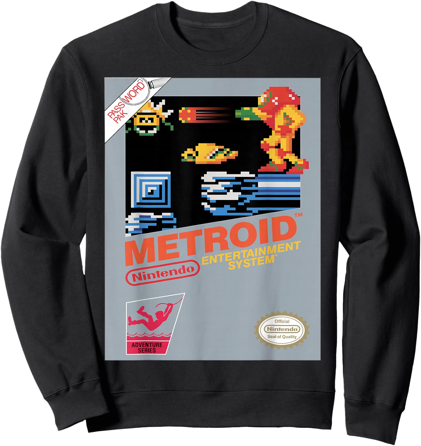 Nintendo NES Metroid Retro Vintage Cover Graphic Sweatshirt - Sweatshirt | Black