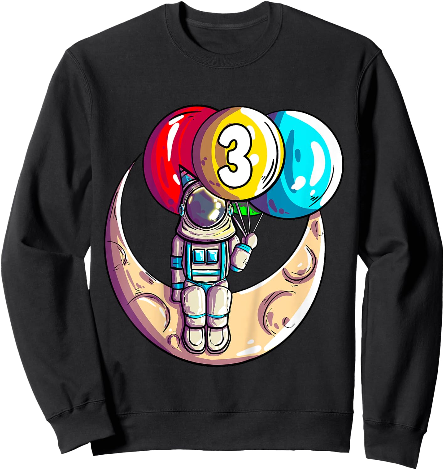 Kids Astronaut Space Moon 3 Year - 3rd Birthday Sweatshirt - Sweatshirt | Black