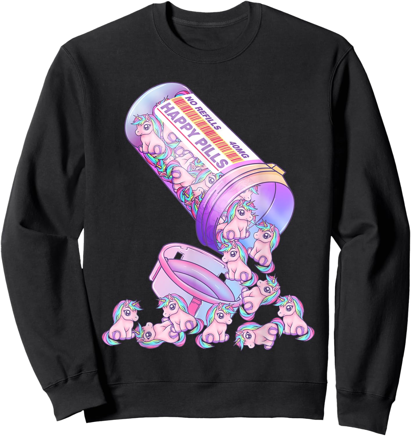 Happy Pills Pastel Goth Kawaii Yami Unicorn Otaku Women Sweatshirt - Sweatshirt | Black