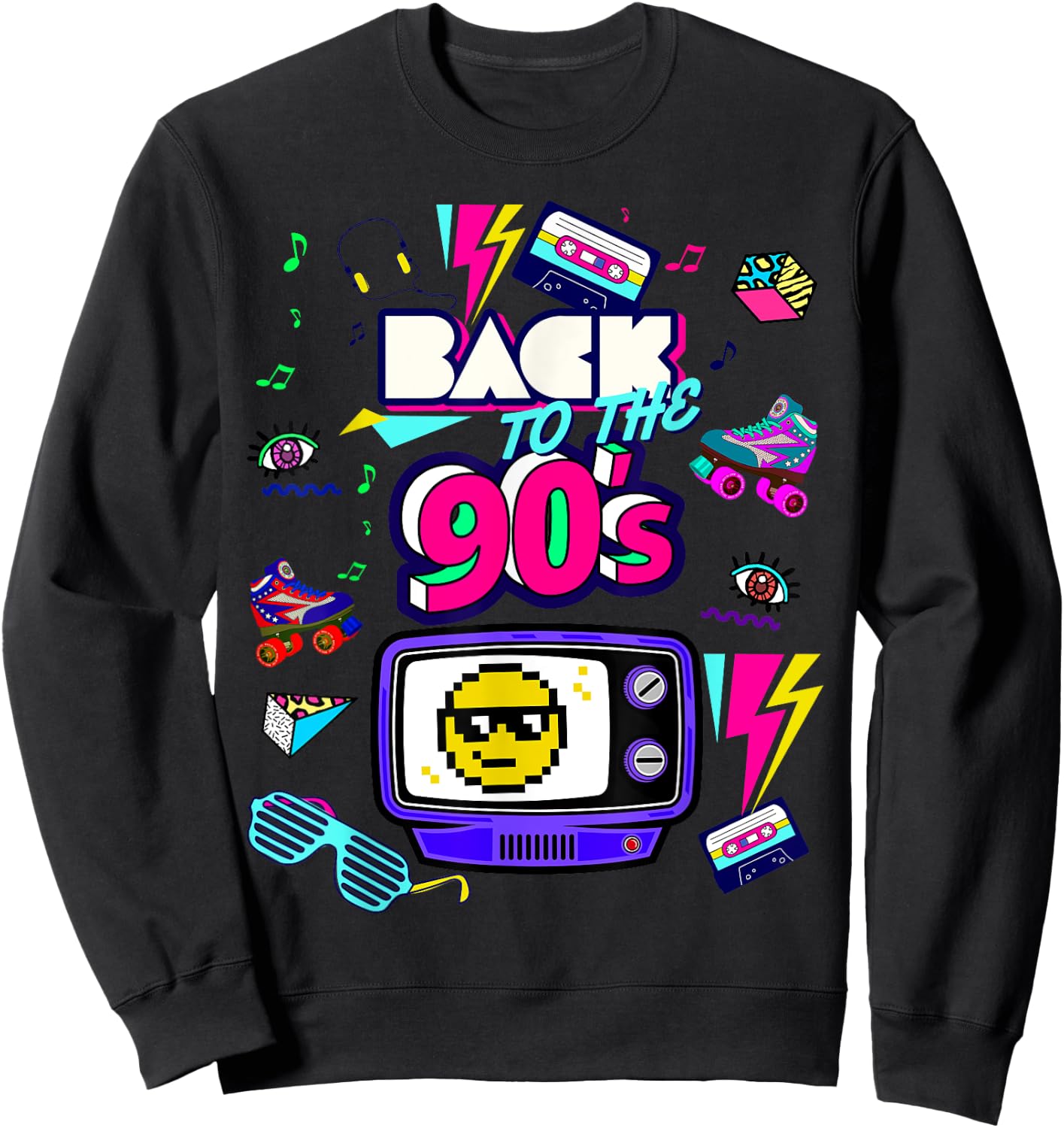 Men's Women's Kids Vintage Retro Back To 90's Graphic Design Sweatshirt - Sweatshirt | Black