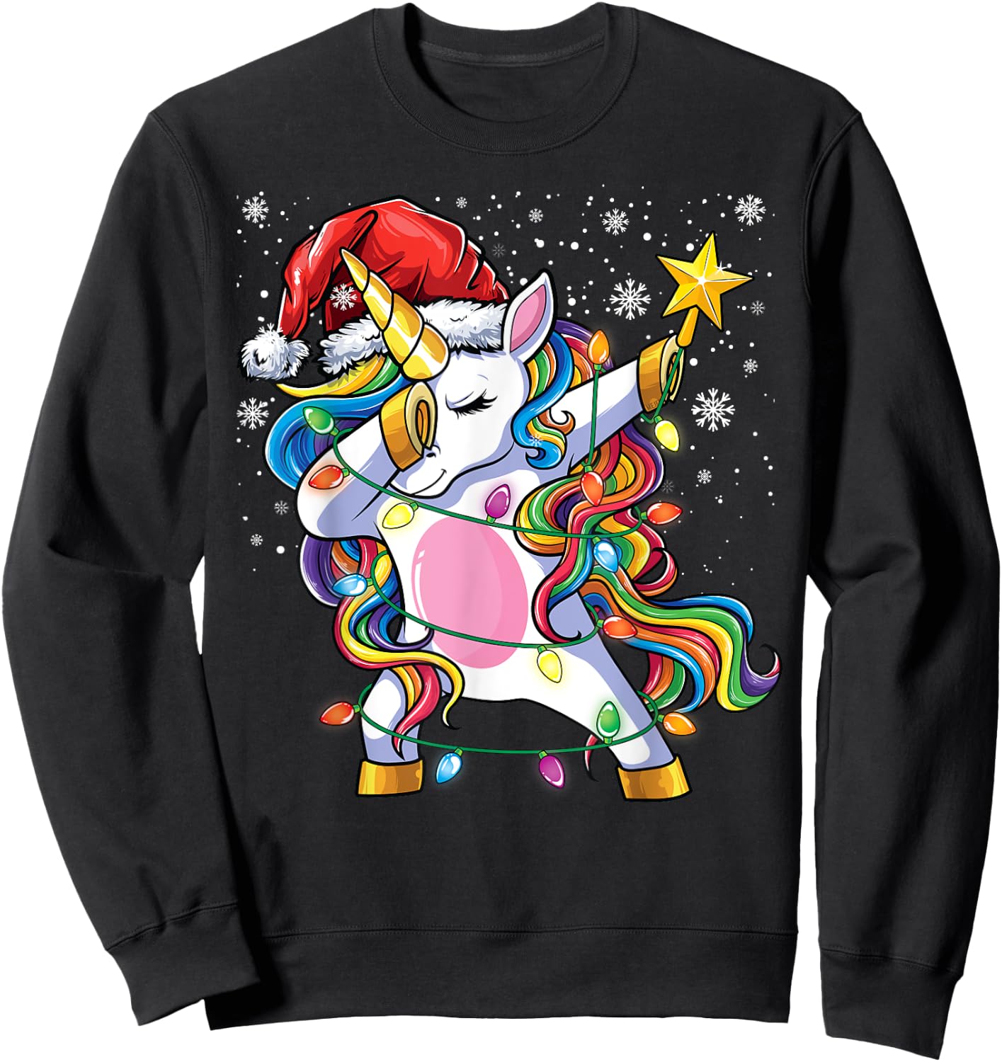 Christmas Unicorn Dab Girls Women Xmas Tree Santa Unicorn Sweatshirt - Sweatshirt | Black