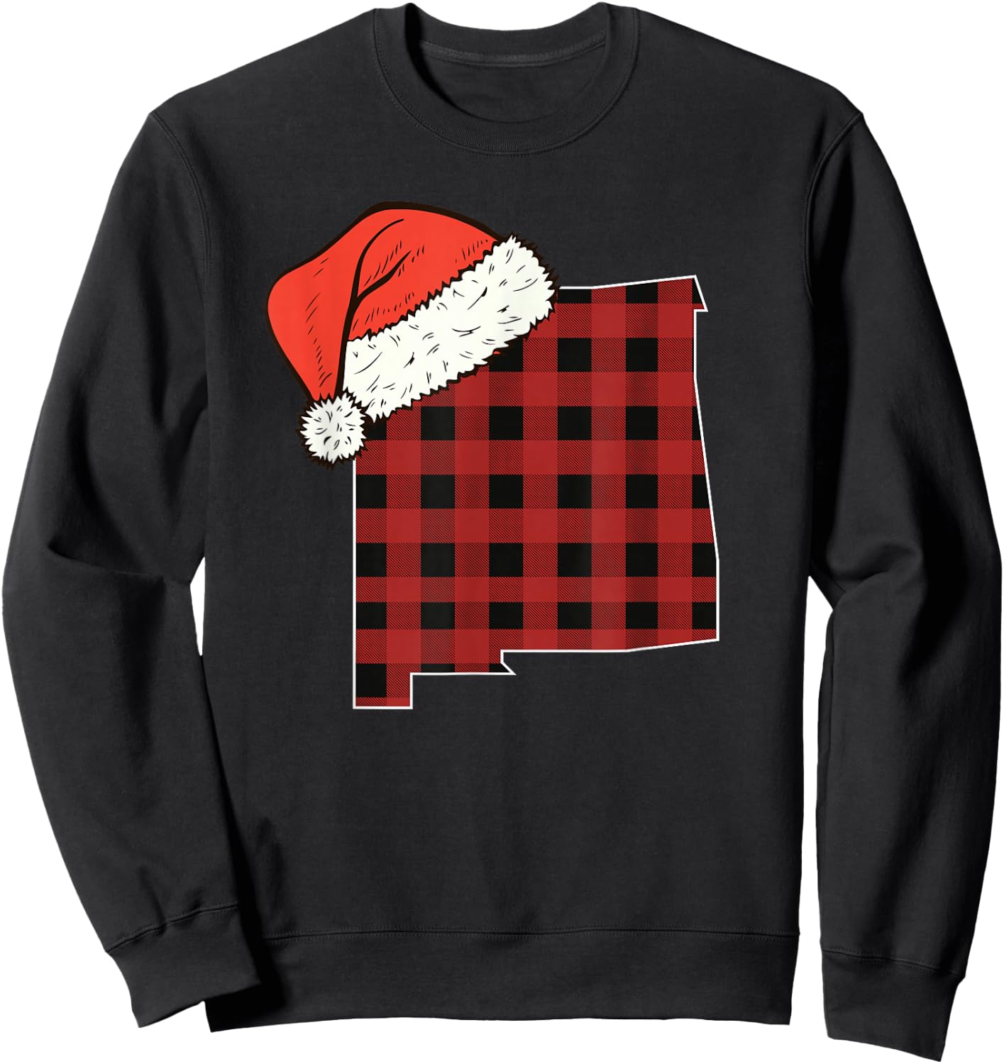 New Mexico Plaid Christmas Santa Hat Holiday Matching Sweatshirt - Sweatshirt | Black