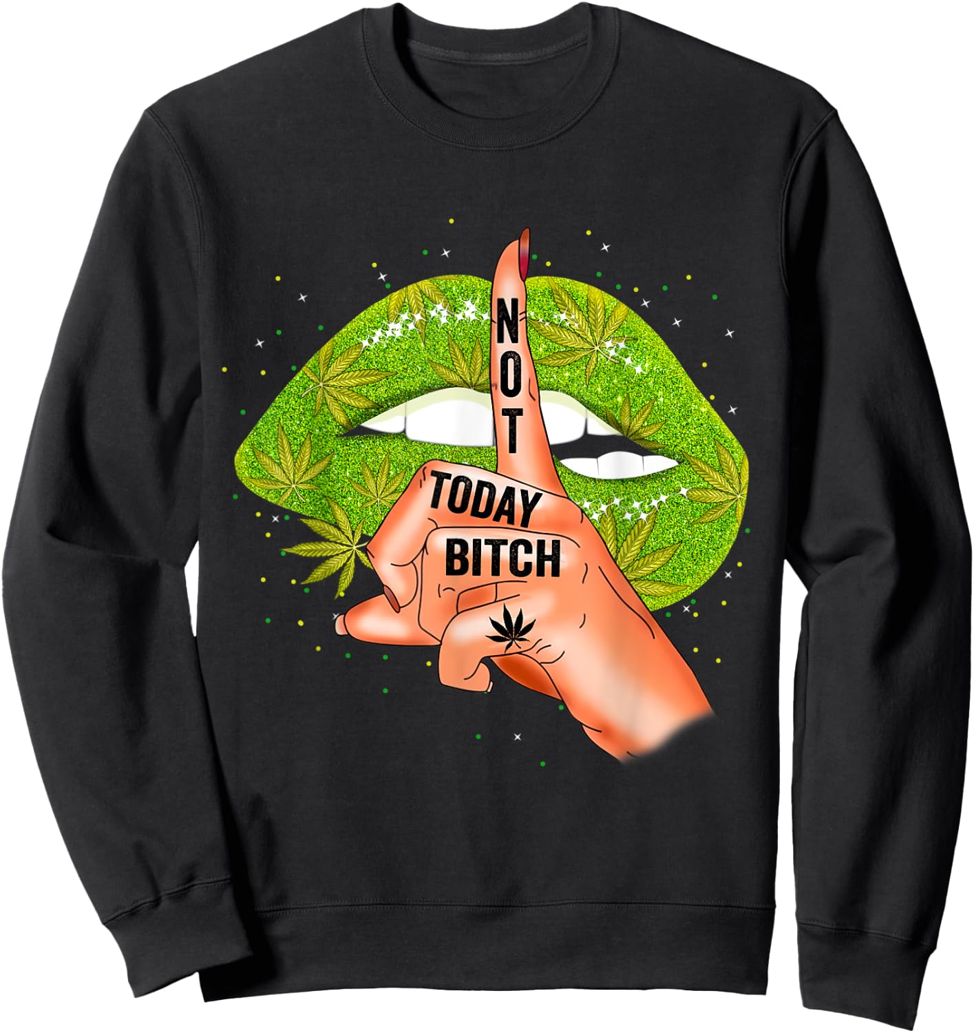 Funny Sexy Lips Cannabis Marijuana Weed Pot Leaf Lover Sweatshirt - Sweatshirt | Black