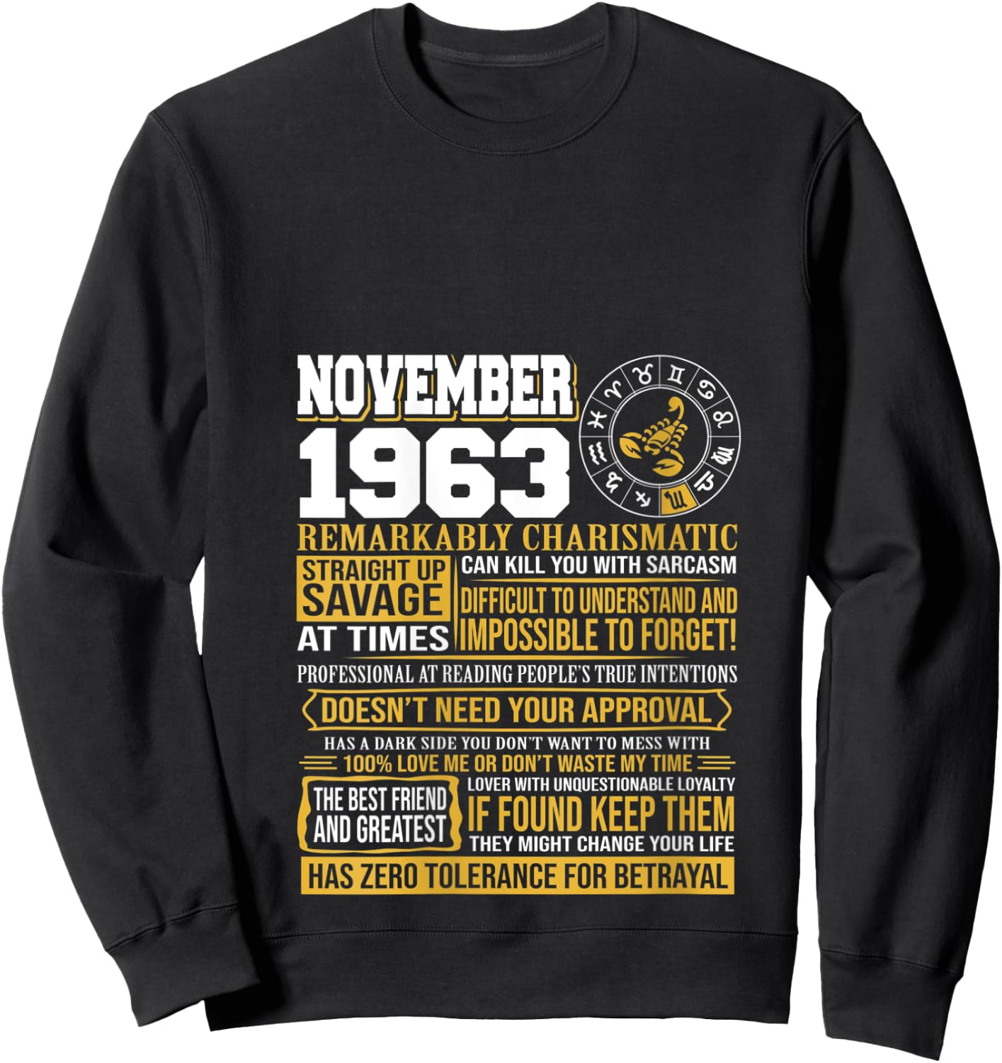 November Birthday Gifts - Born November Scorpio 1963 Funny V-Neck Sweatshirt - Sweatshirt | Black