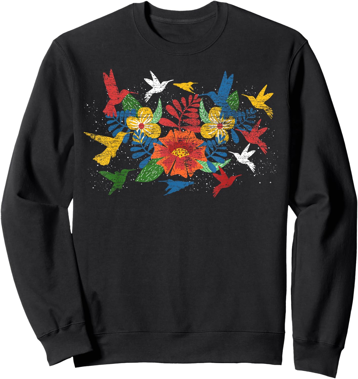 Floral Bird Flowers Hummingbird Animal Vintage Hummingbird Sweatshirt - Sweatshirt | Black