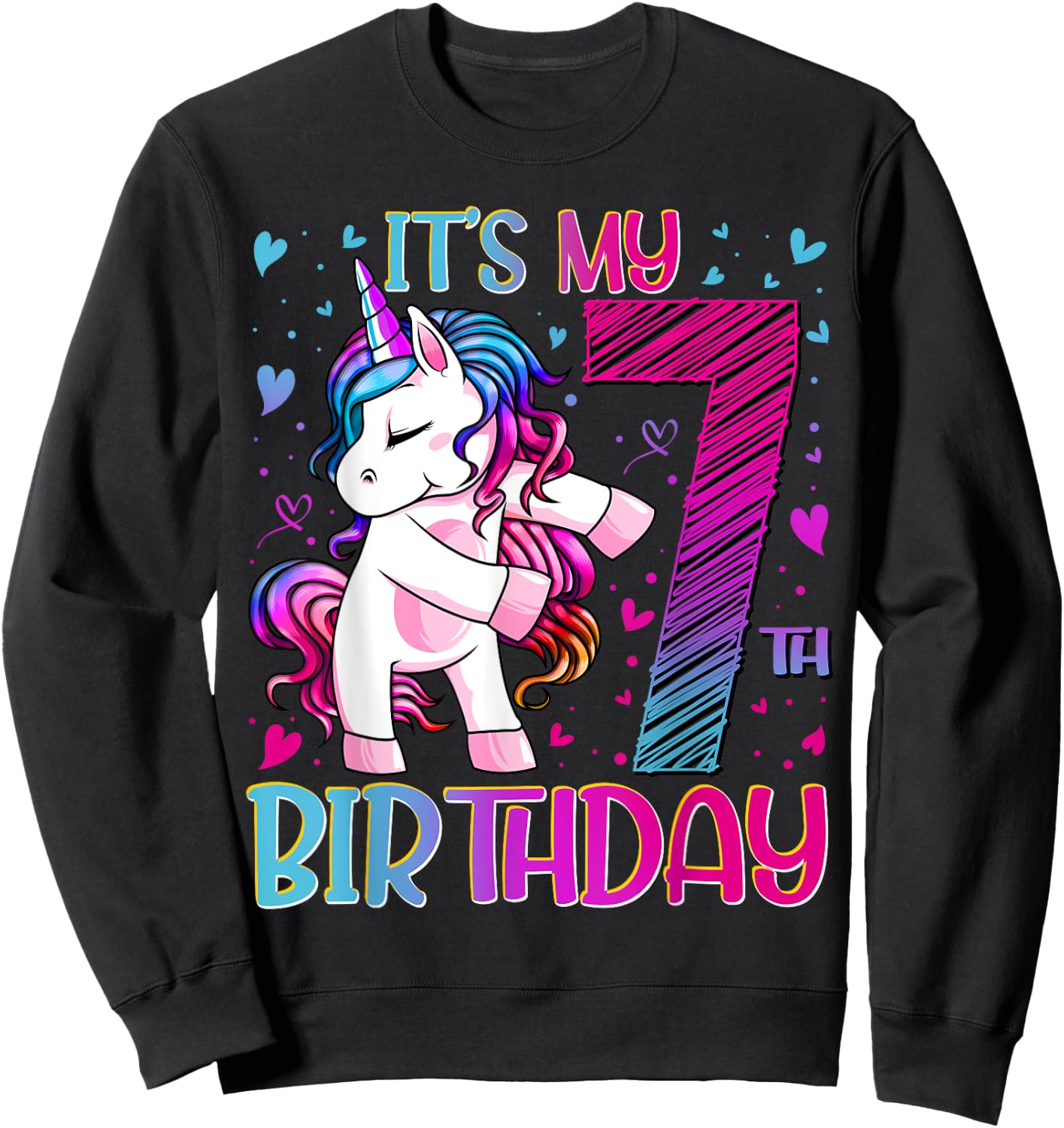 7 Year Old Gifts Unicorn Flossing 7th Birthday Girl Party Sweatshirt - Sweatshirt | Black