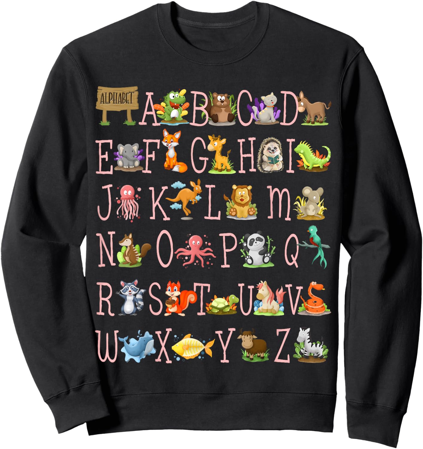 Back to School Kindergarten Teacher ABCs Animals Alphabet Sweatshirt - Sweatshirt | Black