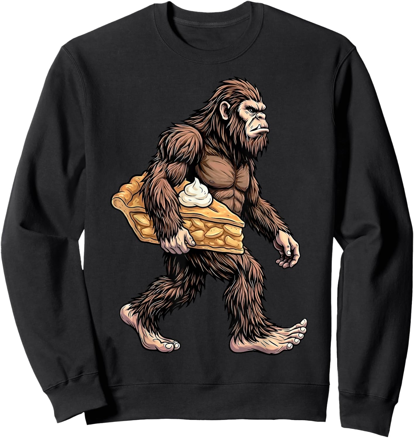 Bigfoot Carrying Apple Pie Funny Sasquatch Baking Dessert Sweatshirt - Sweatshirt | Black