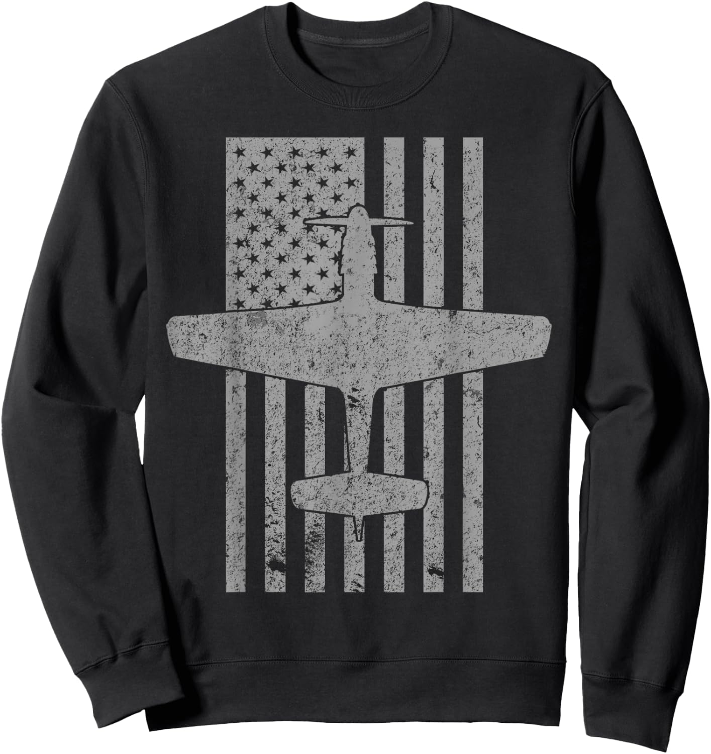 P-51 Mustang WWII Fighter Airplane Pilot Vintage Flag Sweatshirt - Sweatshirt | Black