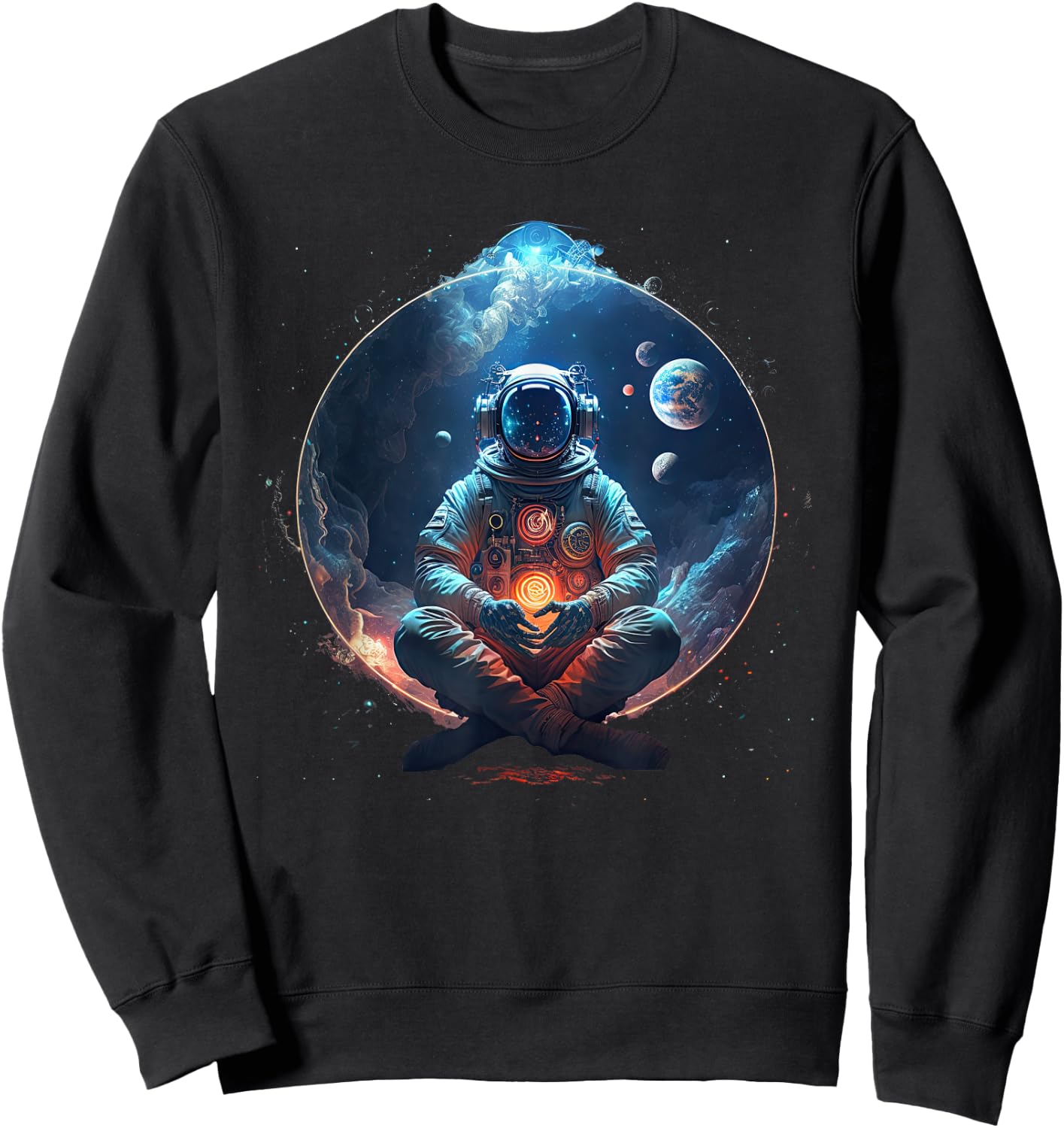 Meditating Astronaut Planets Meditation Astral Travel Sweatshirt - Sweatshirt | Black