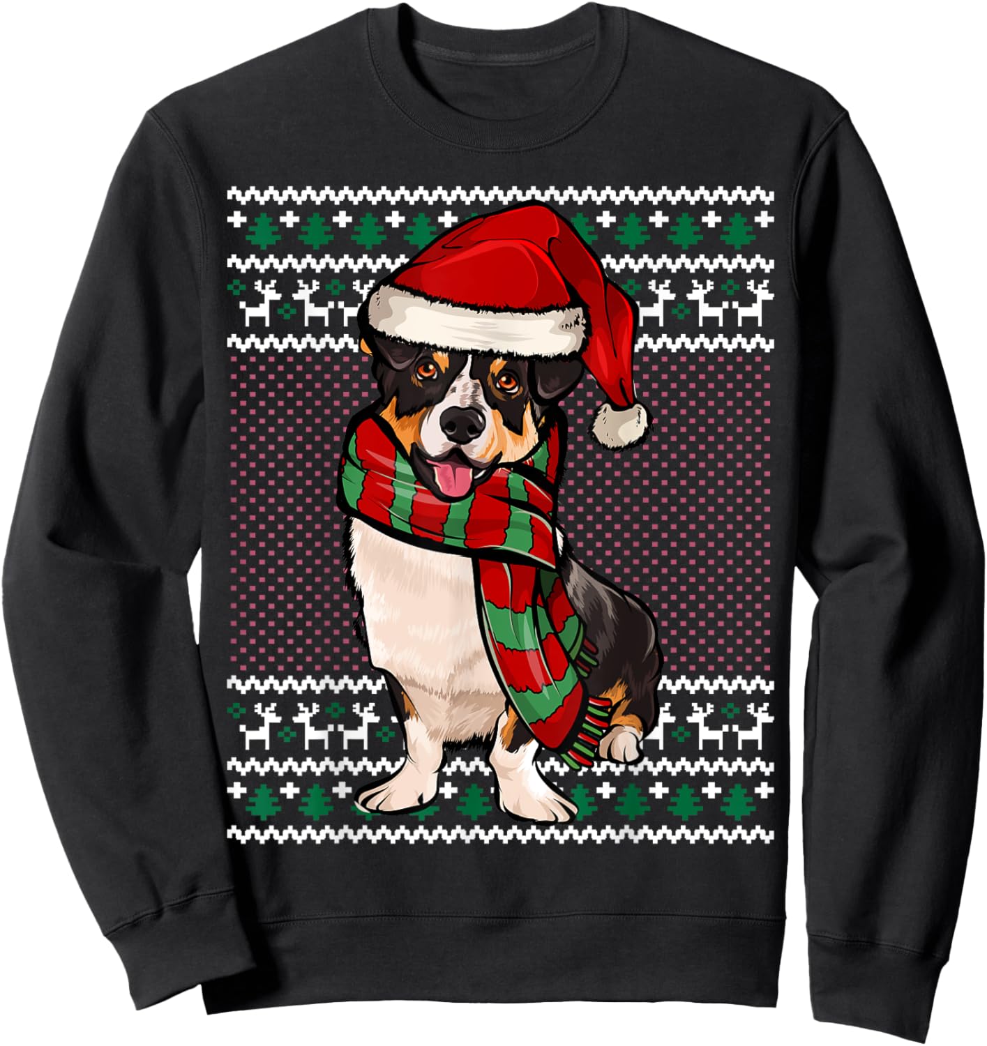 Xmas Cardigan Welsh Corgi Dog Santa Hat Ugly Christmas Men Women Sweatshirt - Sweatshirt | Black