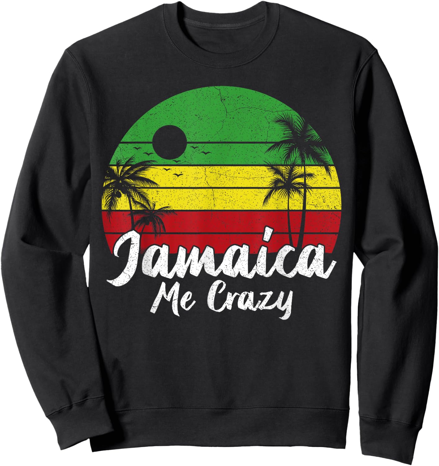 Palm Tree Vintage Retro Sunset Jamaica Me Crazy Summer Sweatshirt - Sweatshirt | Black