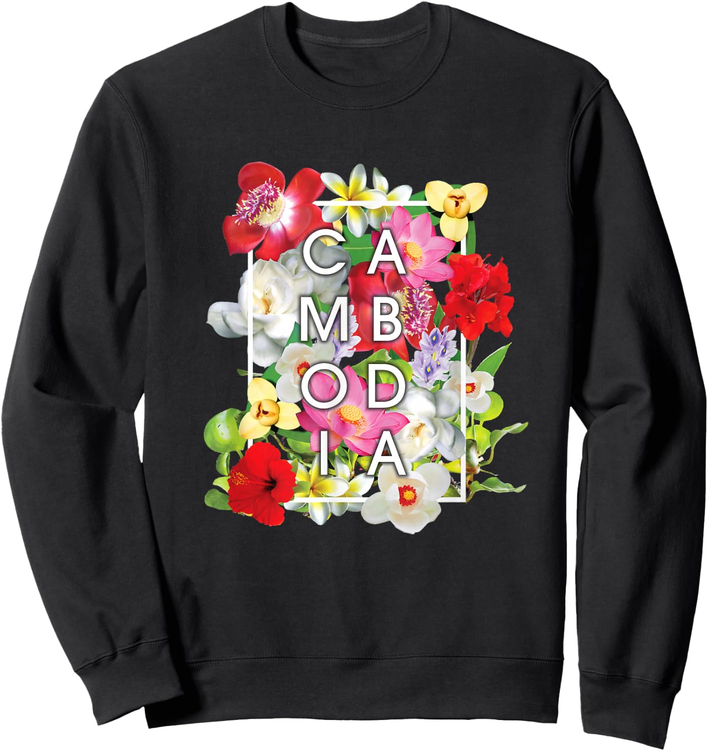 Flowers of Cambodia Word Art - Khmer Pride Sweatshirt - Sweatshirt | Black