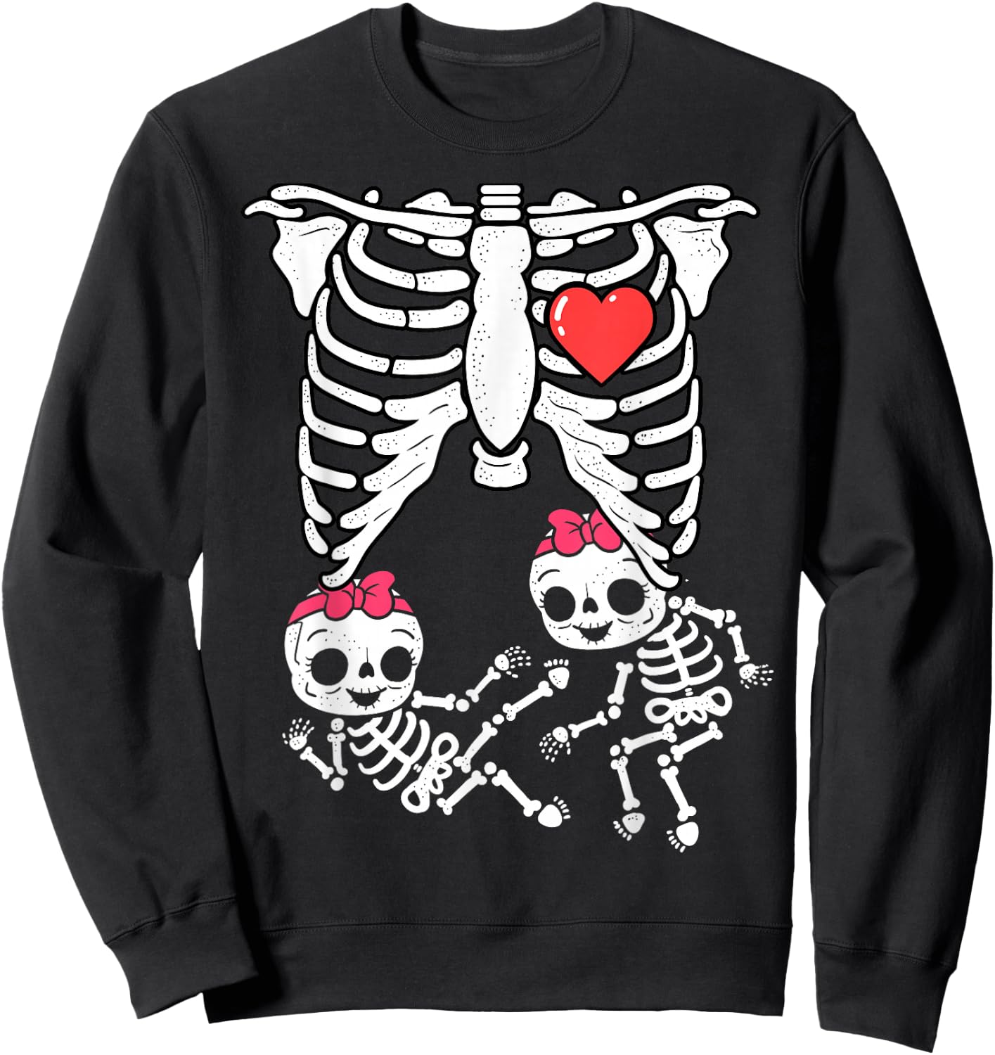 Skeleton Pregnancy Shirt Girl Twins X-Ray Pregnant Halloween Sweatshirt - Sweatshirt | Black