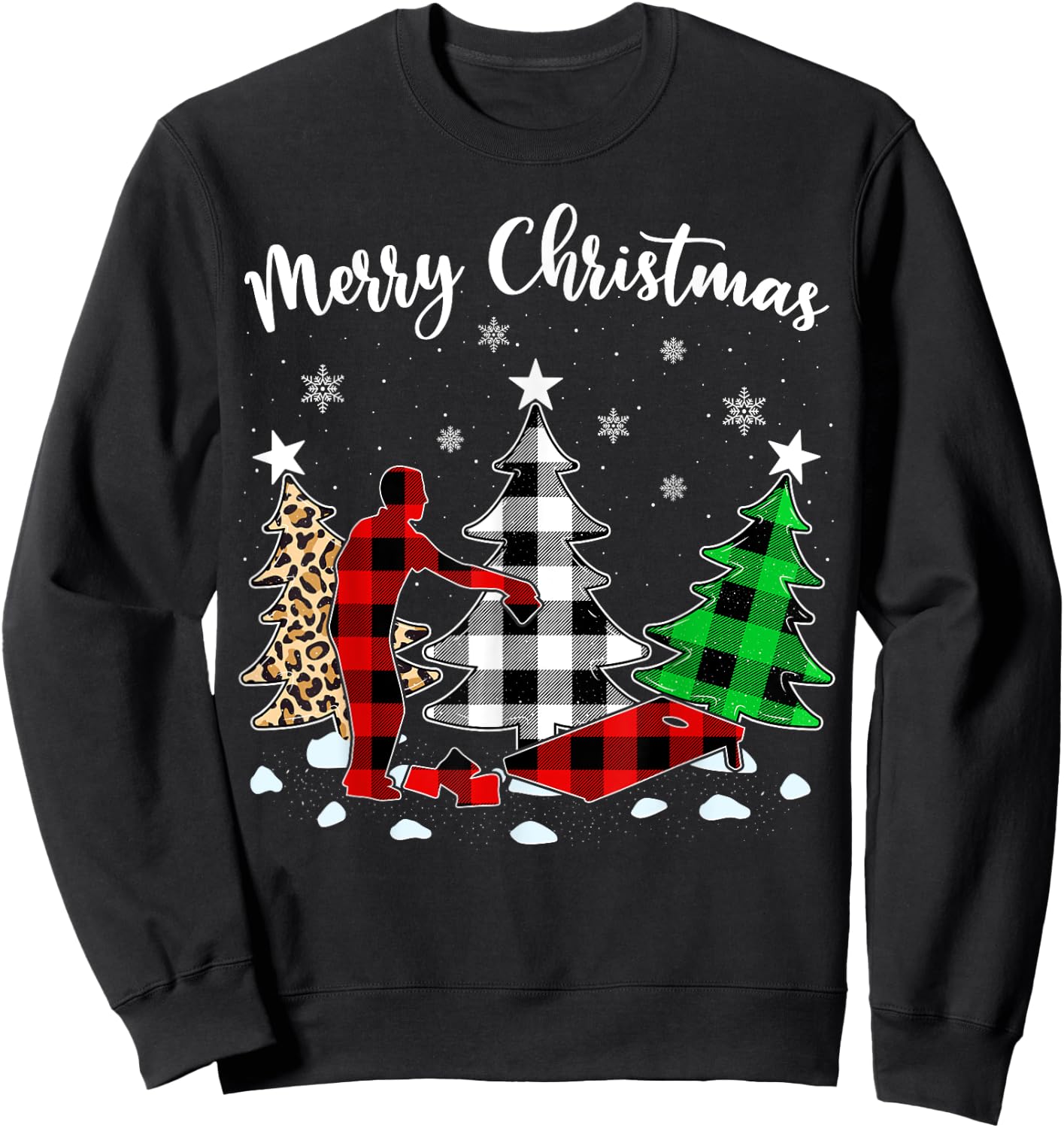 Leopard Buffalo Plaid Matching Cornhole Christmas Pajama Sweatshirt - Sweatshirt | Black