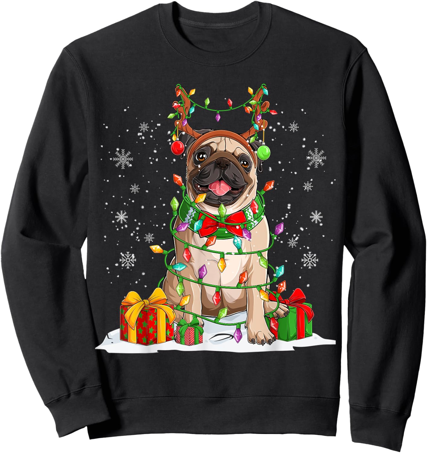 Ugly Pug Christmas Sweater Pajama Men Family Sweatshirt - Sweatshirt | Black