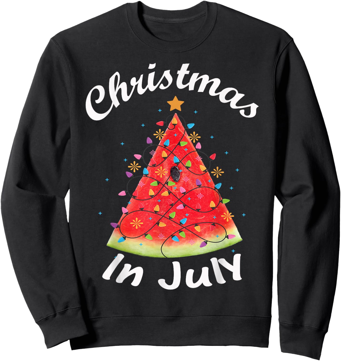 Christmas In July Summer Design Melon Christmas Tree Summer Sweatshirt - Sweatshirt | Black