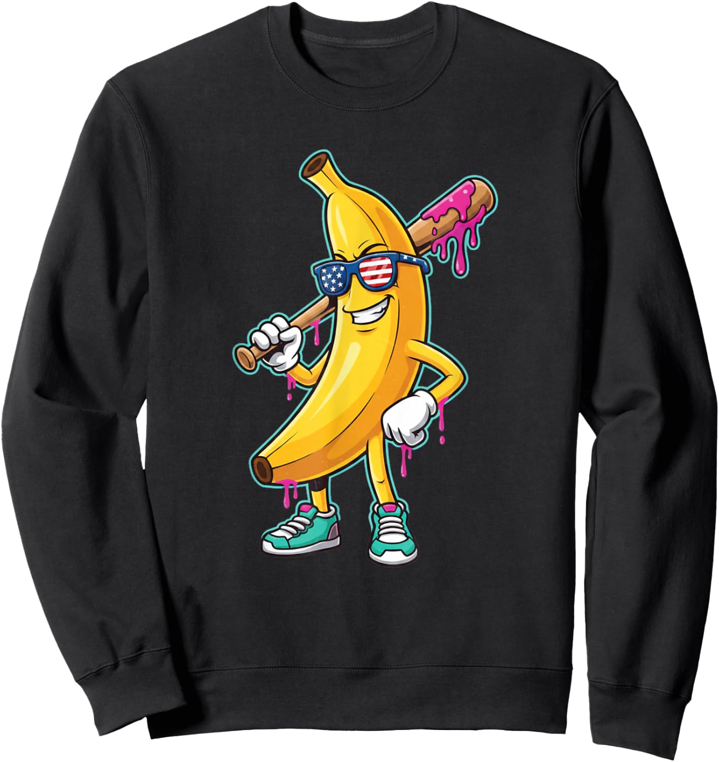Funny Banana Drip Strong American Flag Kids Youth Boys Girls Sweatshirt - Sweatshirt | Black