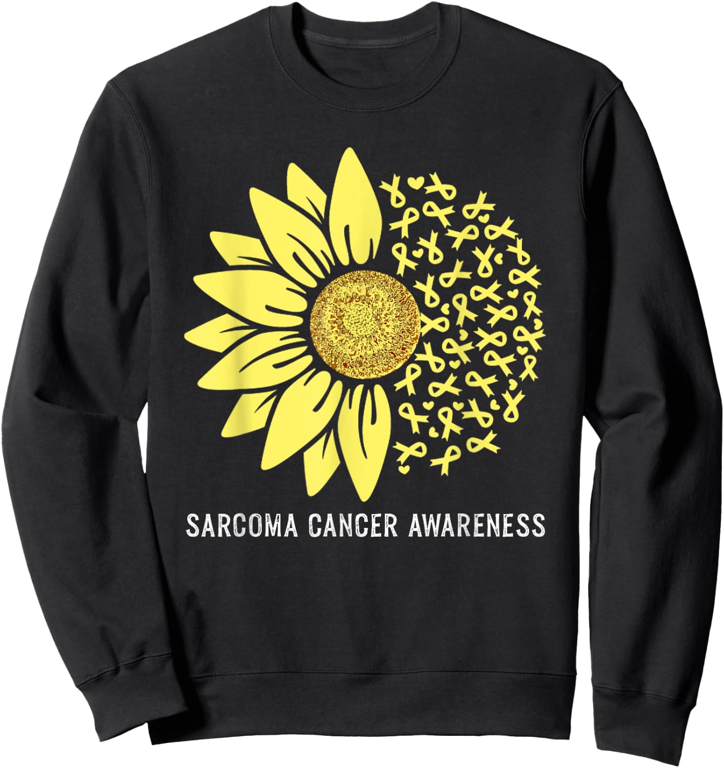 Yellow Ribbon Sunflower Sarcoma Cancer Awareness Sweatshirt - Sweatshirt | Black