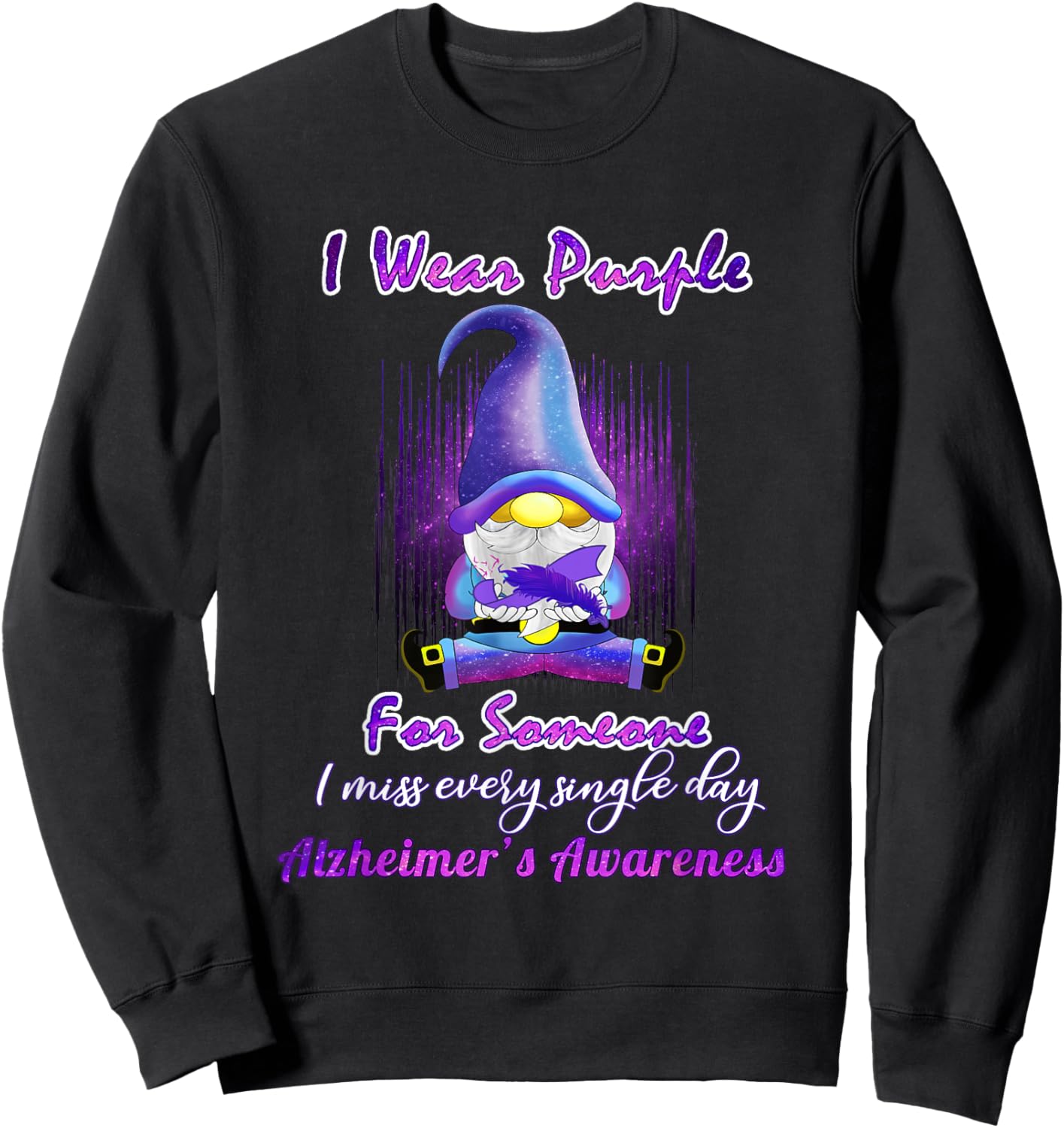 Alzheimer's Awareness Products I Wear Purple Ribbon Gnome Sweatshirt - Sweatshirt | Black