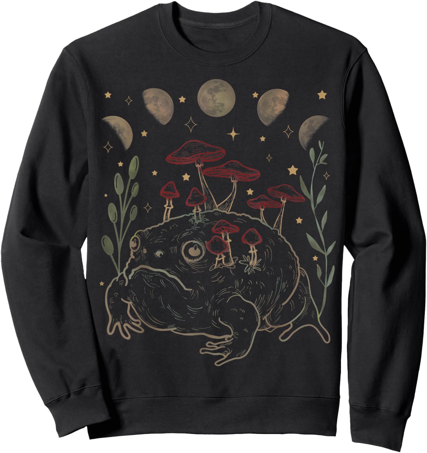 Dark Academia Moon Witchy Goblincore Aesthetic Frog Sweatshirt - Sweatshirt | Black
