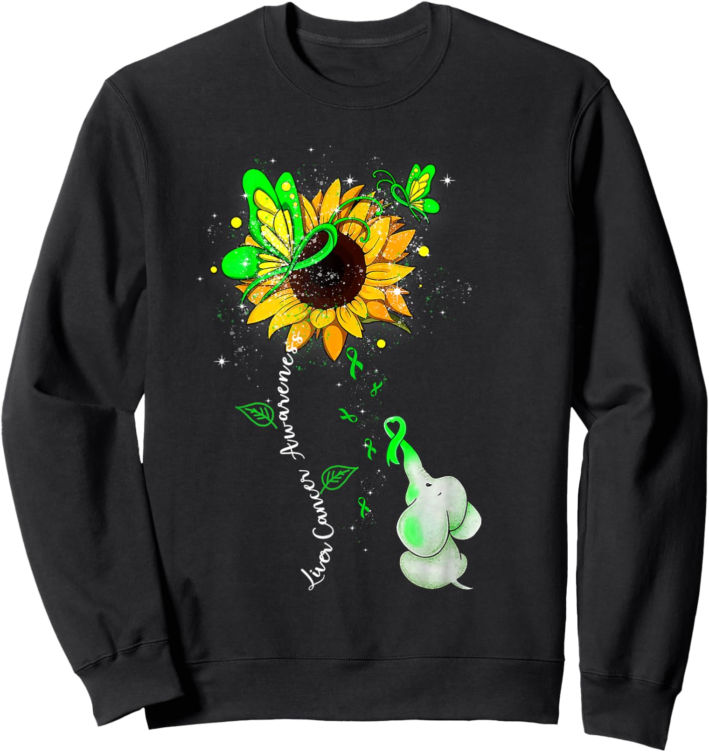 Liver Cancer Awareness Sunflower Elephant Men Sweatshirt - Sweatshirt | Black