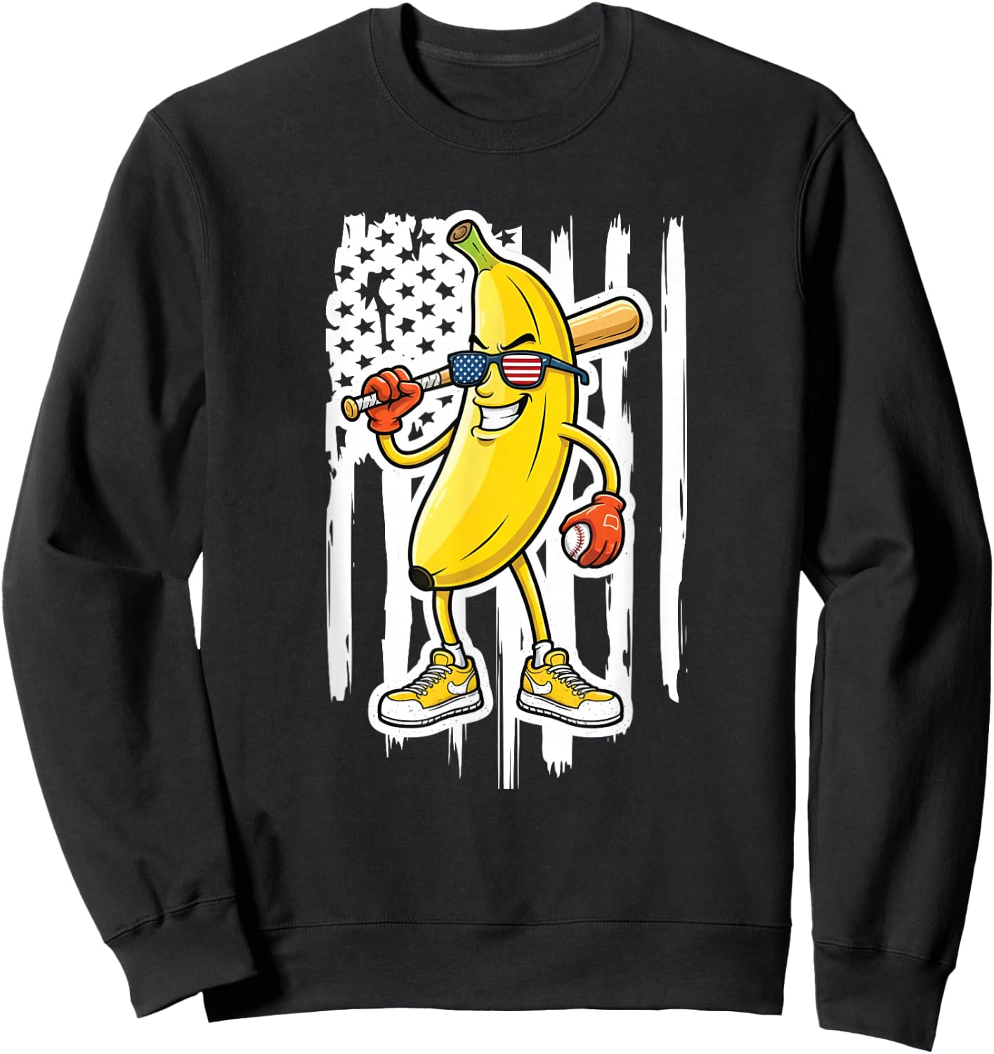 Funny Banana Drip Strong American Flag Kids Youth Boys Girls Sweatshirt - Sweatshirt | Black