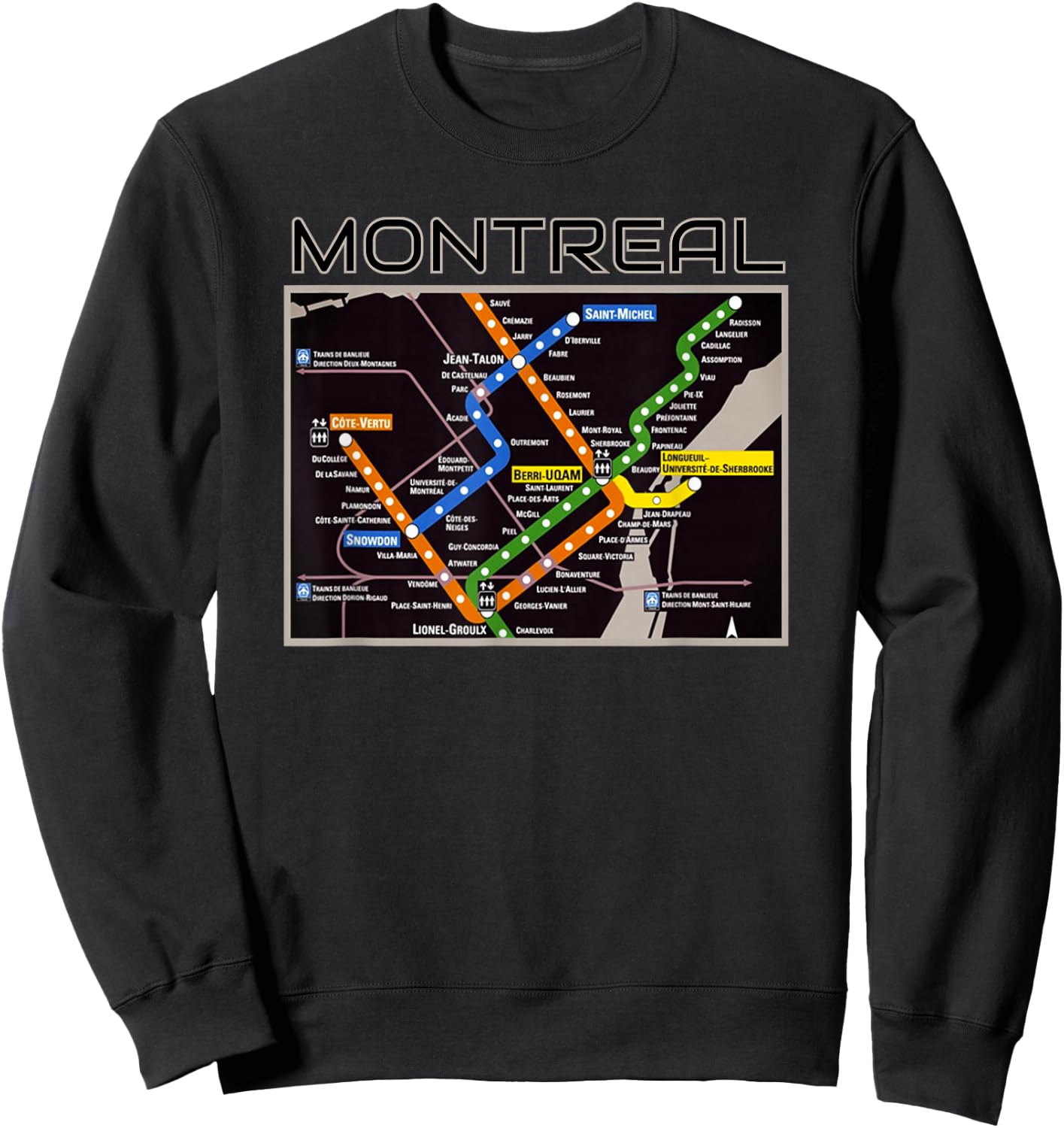 Montreal Transit Metro Art Canadian Heritage Love Canada Map Sweatshirt - Sweatshirt | Black