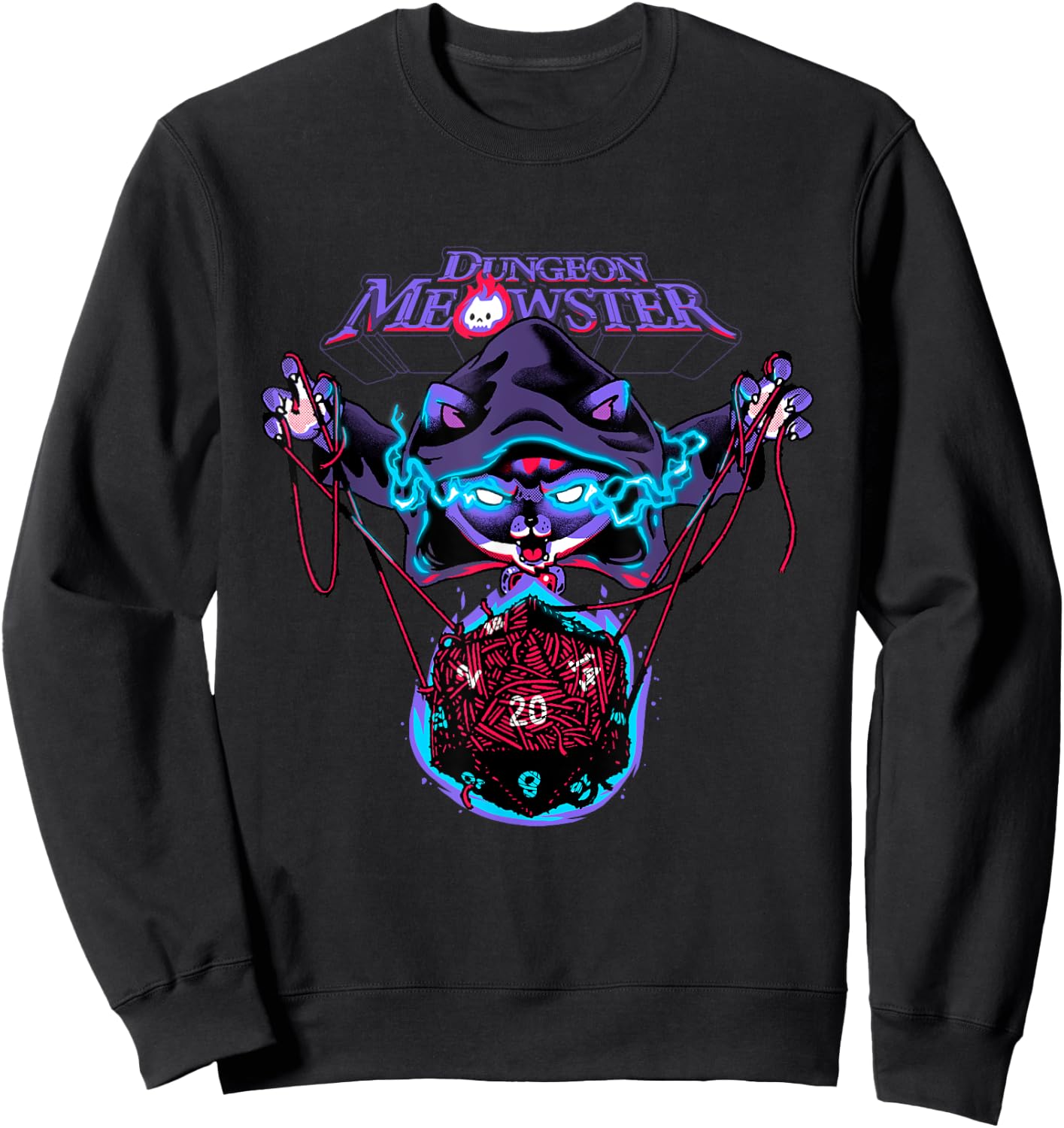 Dungeon Meowster Funny Nerdy Gamer Cat D20 Tabletop RPG Sweatshirt - Sweatshirt | Black