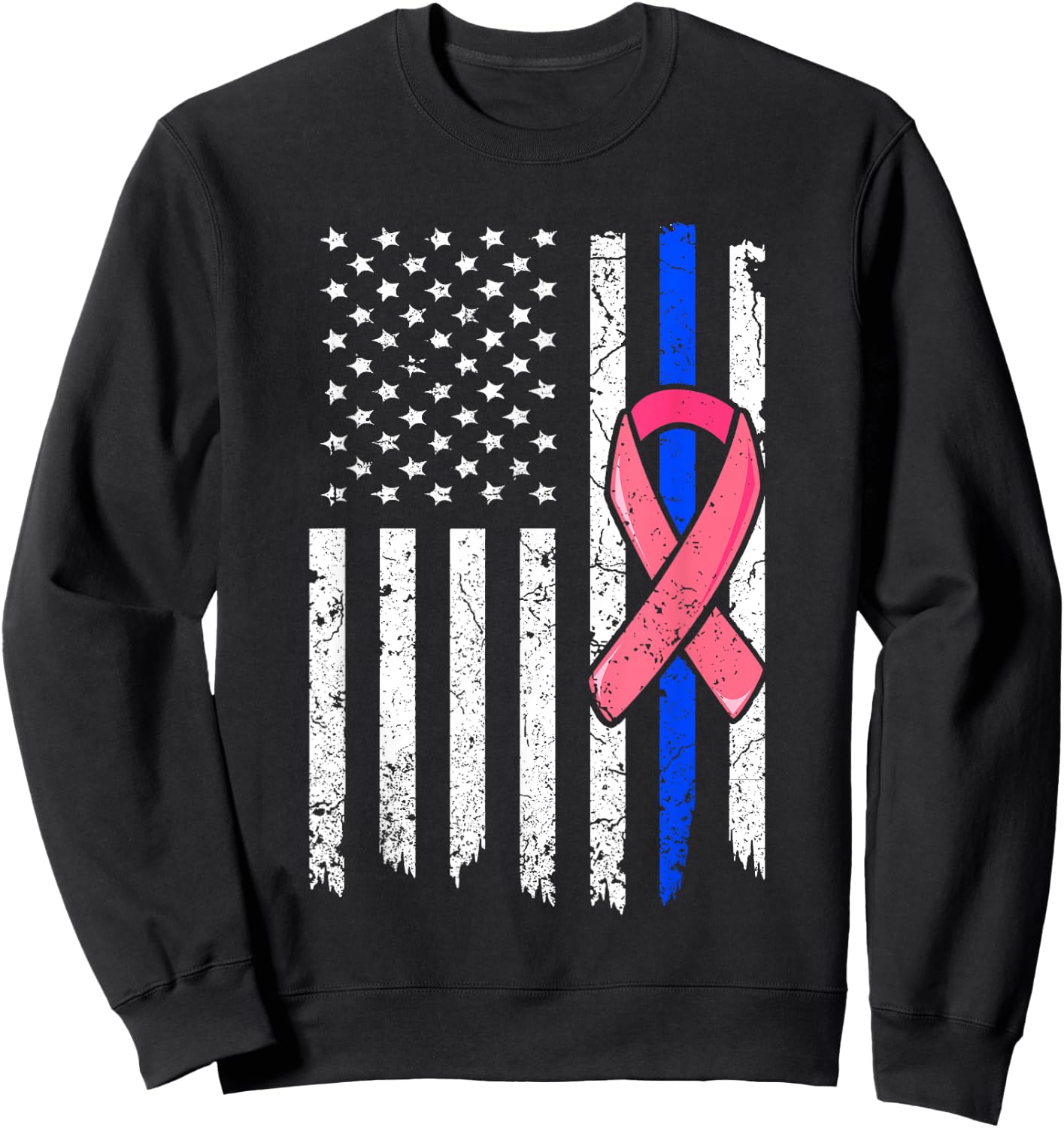 Breast Cancer Police American Flag Shirt Pink Ribbon Fighter Sweatshirt - Sweatshirt | Black