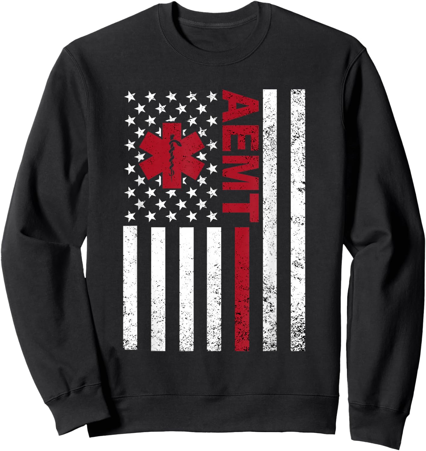 AEMT Advanced Emergency Medical Technician USA Flag Sweatshirt - Sweatshirt | Black