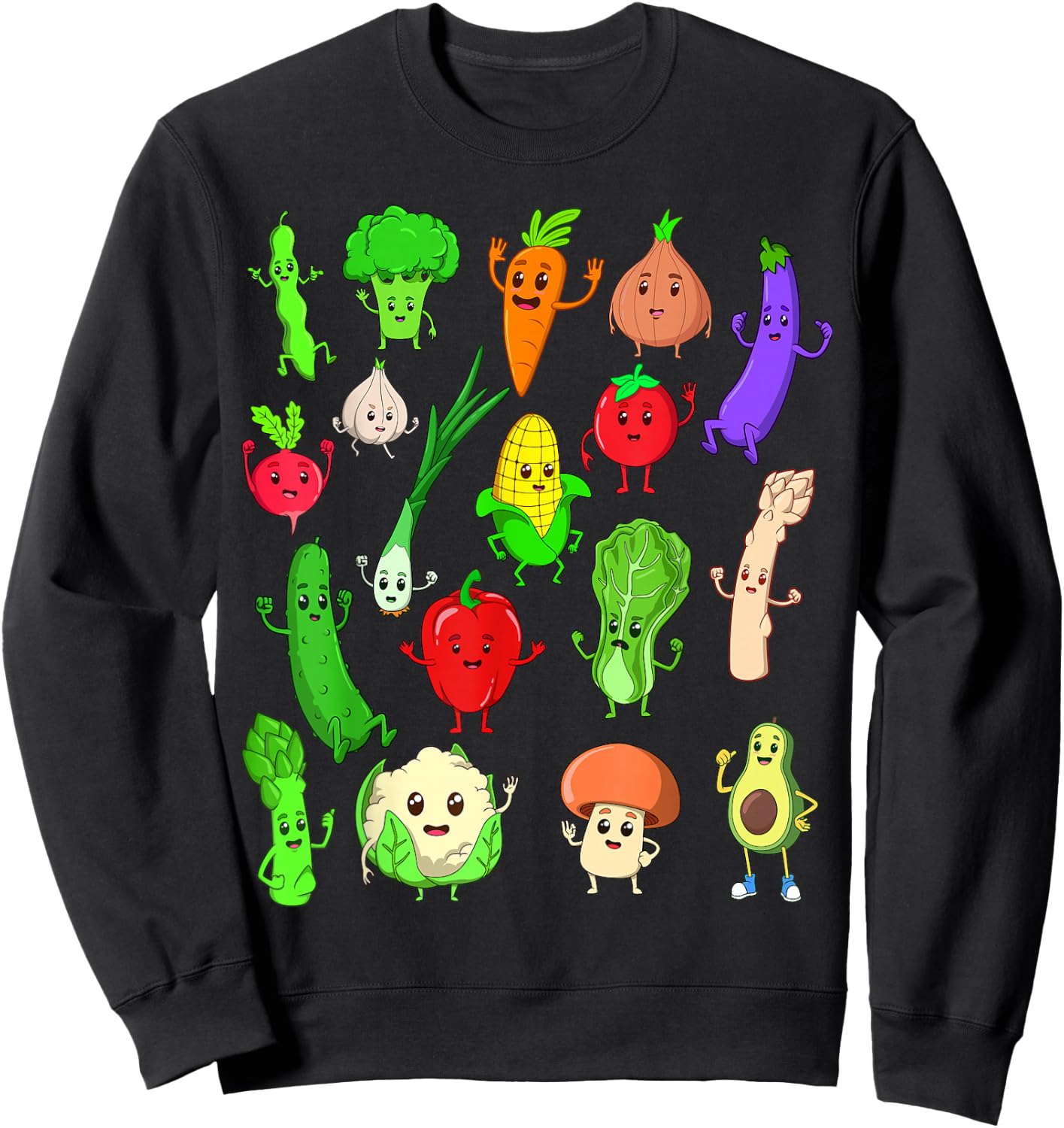 Comic Kawaii Vegetables Sweatshirt - Sweatshirt | Black