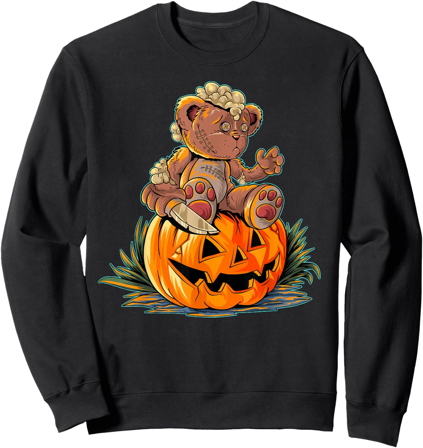 Halloween Spooky Teddy Bear, Pumpkin Sweatshirt - Sweatshirt | Black