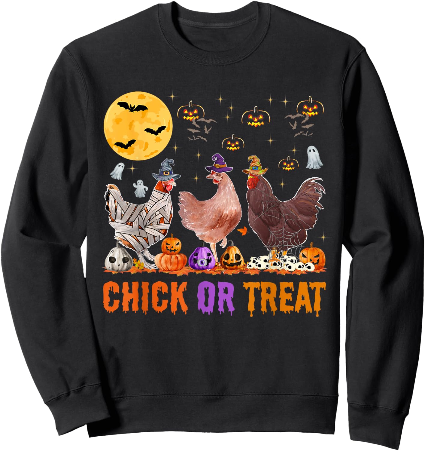 Fall Halloween Chicken Pumpkin Chick Or Treat Spooky Sweatshirt - Sweatshirt | Black