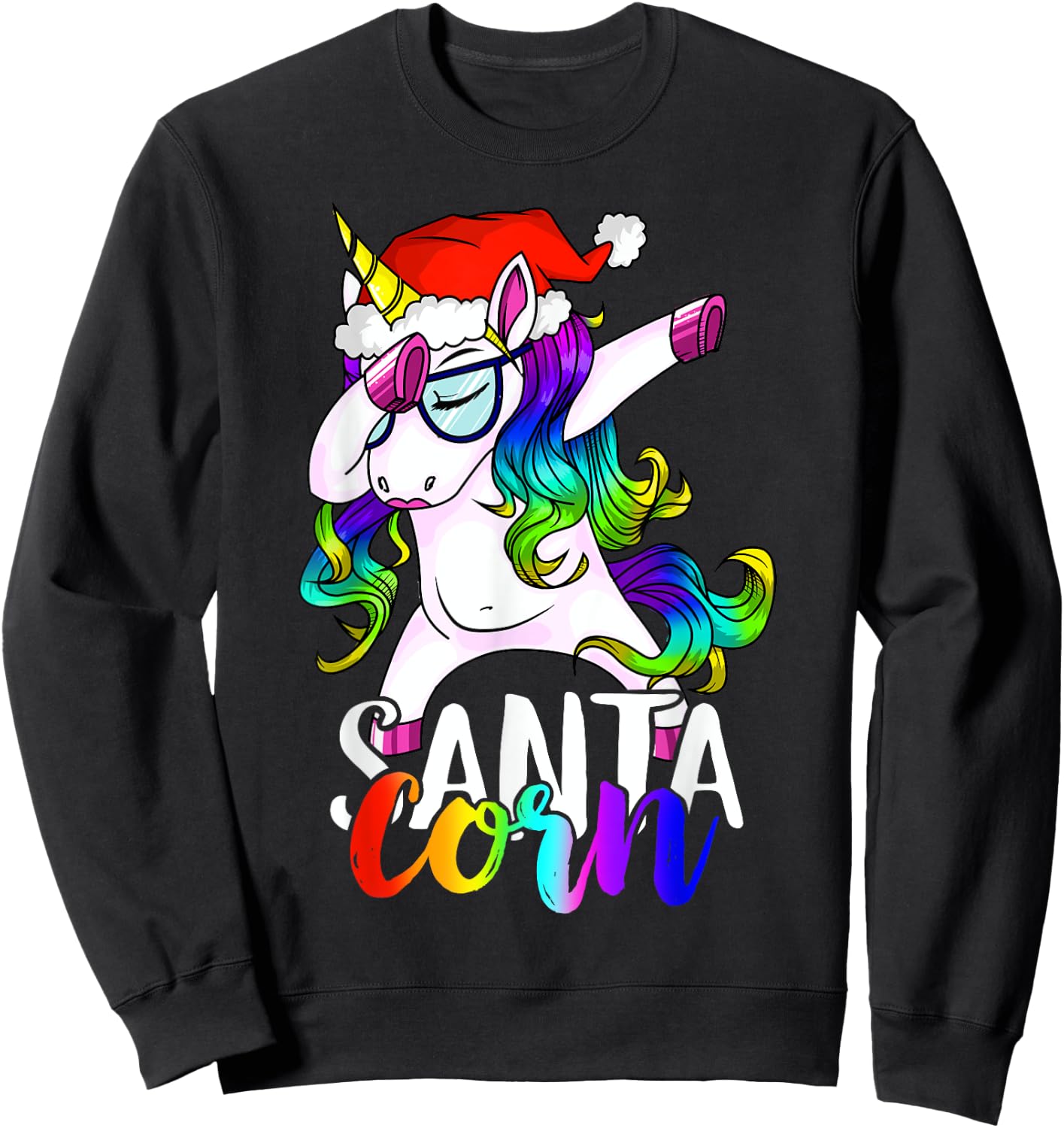 Santacorn Dabbing Unicorn Boys Girls Women Xmas Pajamas Sweatshirt - Sweatshirt | Black