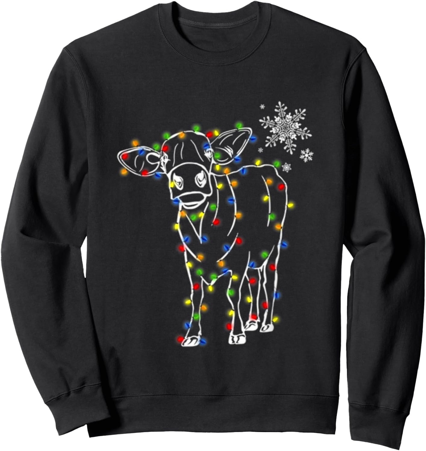 Cow Christmas Light Tree Cow Xmas Snow Lover Sweatshirt - Sweatshirt | Black
