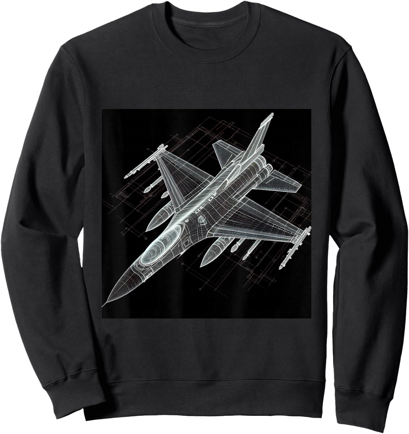 F16 Viper Jet Fighter Wireframe Blueprint Sweatshirt - Sweatshirt | Black