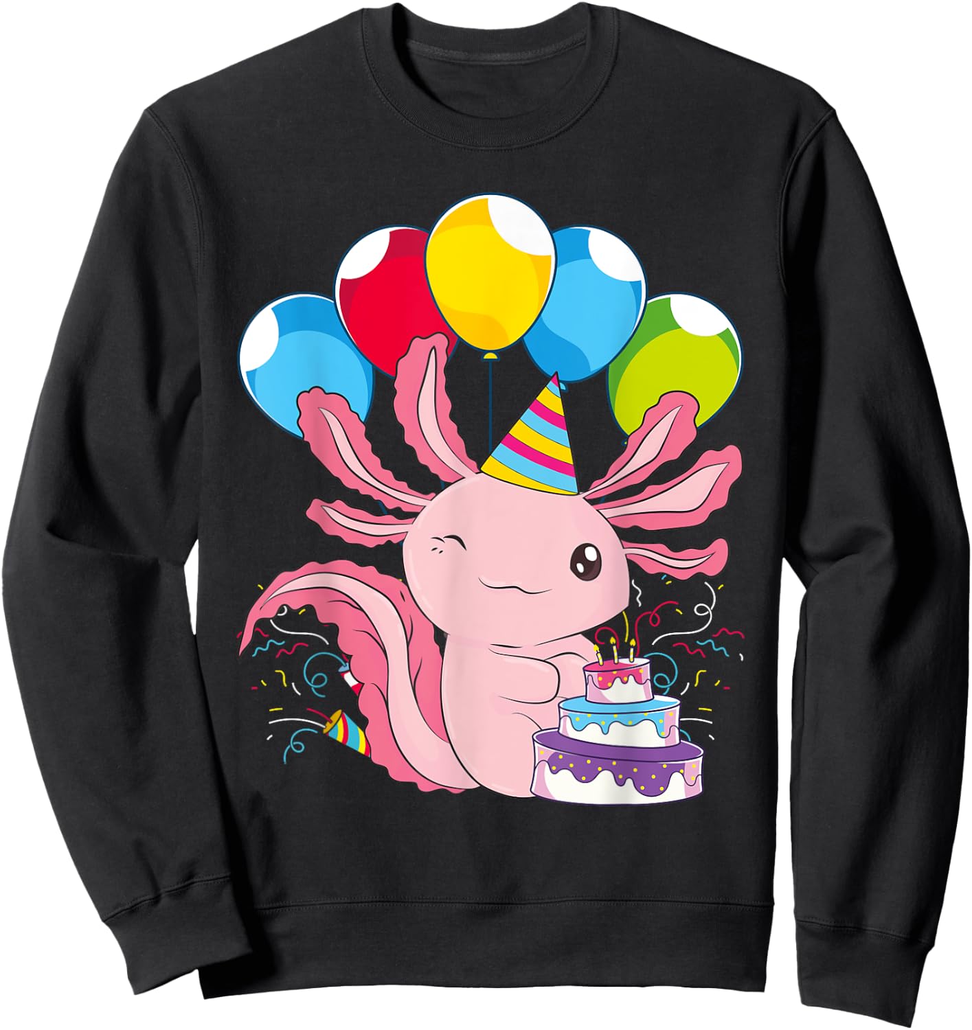 Kids Birthday Party Cake Pet Animal Amphibian Axolotl Sweatshirt - Sweatshirt | Black