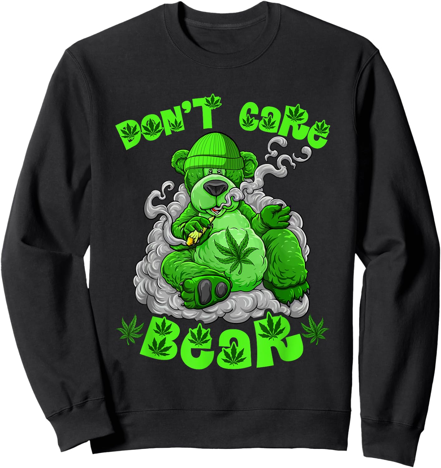 Funny Bear Smoking Weed Cannabis Marijuana 420 Stoner Sweatshirt - Sweatshirt | Black