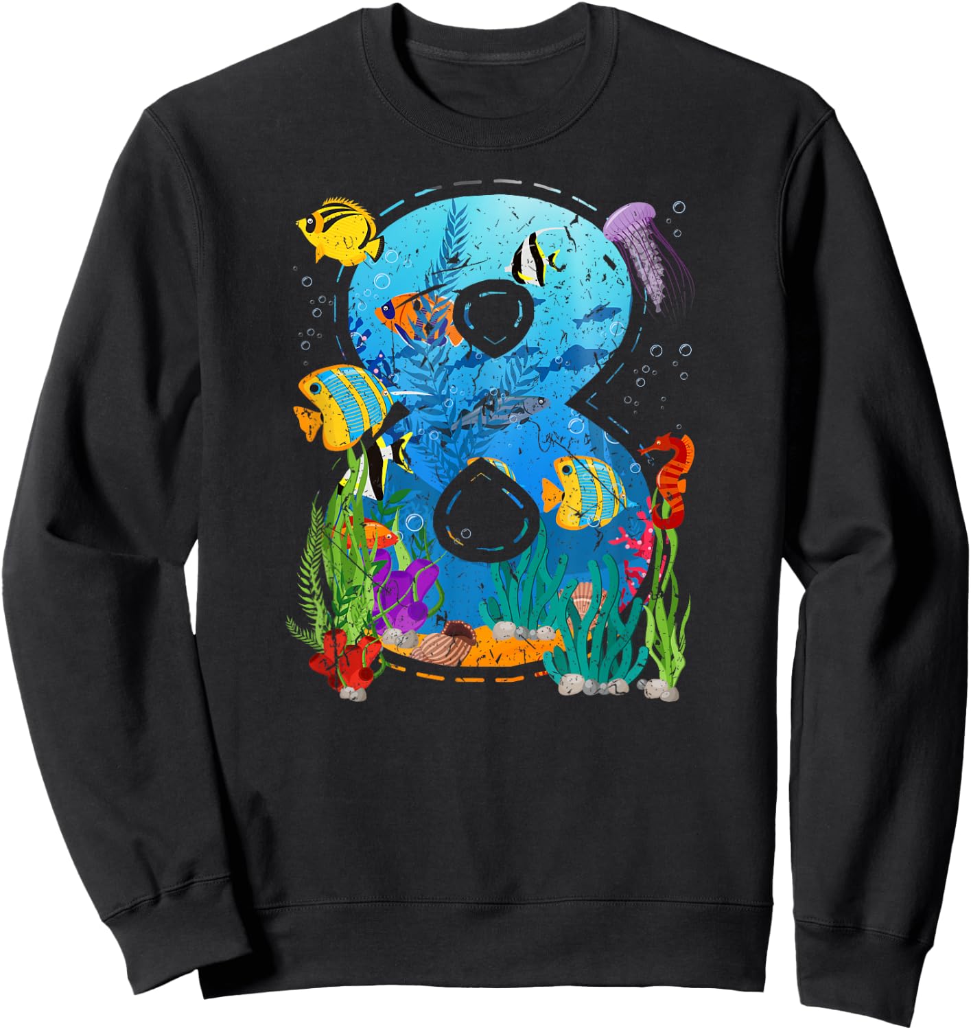 8 Year Old Boy Ocean Aquarium 8th Birthday Party Sea Animal Sweatshirt - Sweatshirt | Black