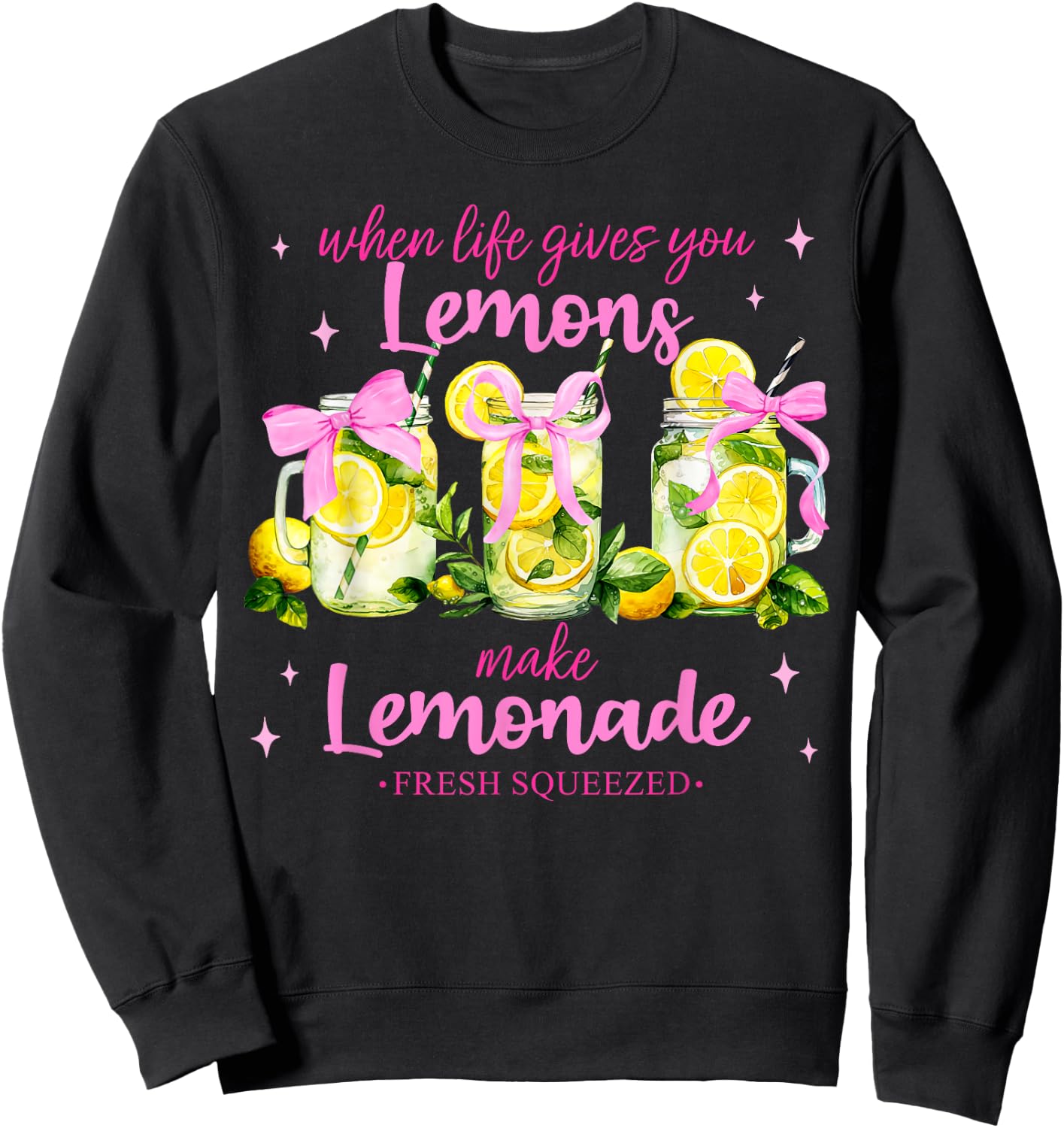 Retro When Life Gives You Lemons Pink Coquette Bow Lemonade Sweatshirt - Sweatshirt | Black