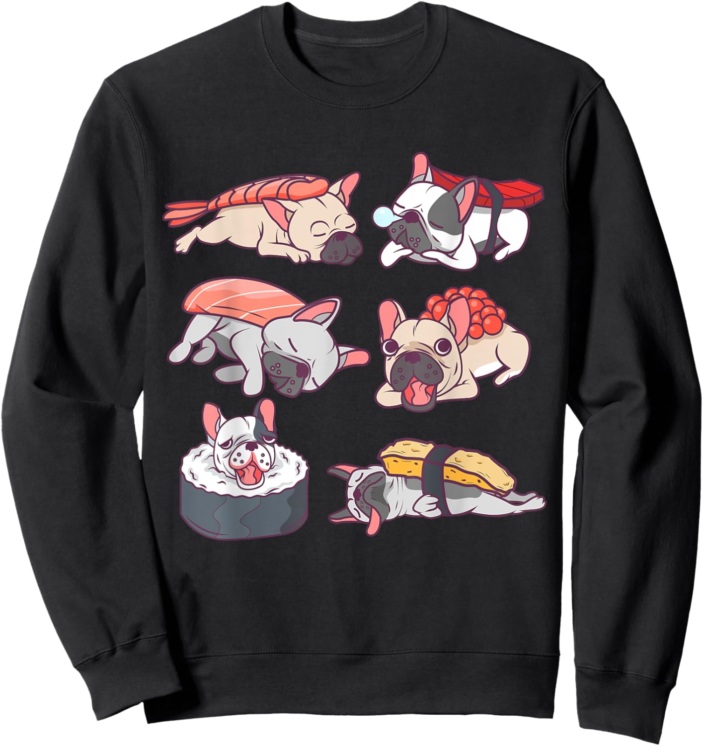 Funny French Bulldog Japan Sushi Lover Gift Men Women Kids Sweatshirt - Sweatshirt | Black
