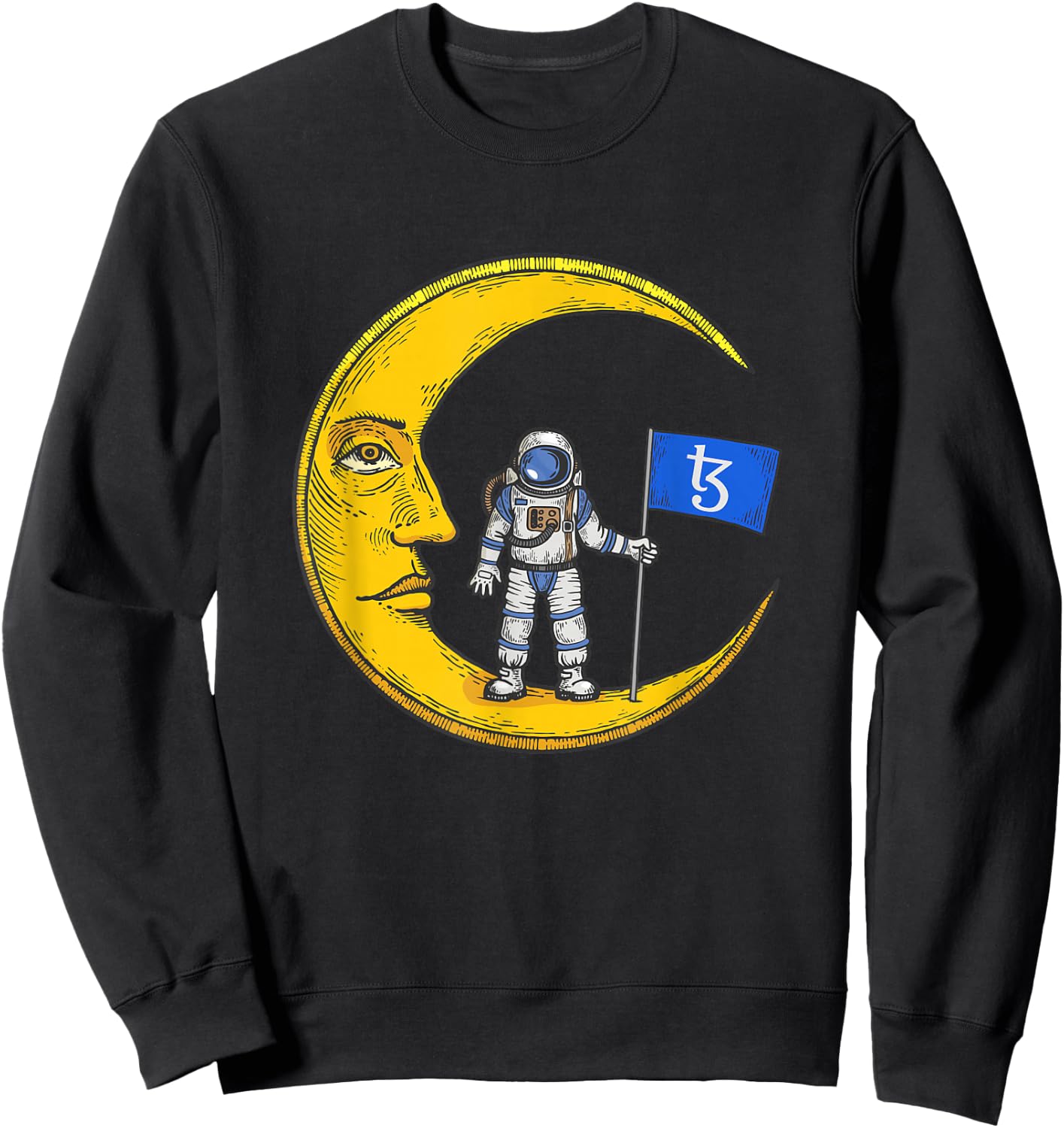 Tezos Logo Crypto Flag On Moon To Hodl XTZ Bull Market Sweatshirt - Sweatshirt | Black