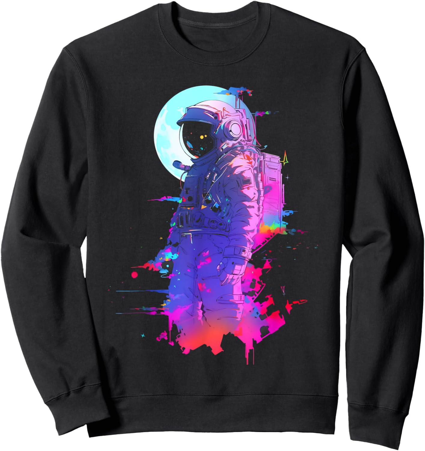 Vaporwave Aesthetic Astronaut Moon | Synthwave Space Galaxy Sweatshirt - Sweatshirt | Black