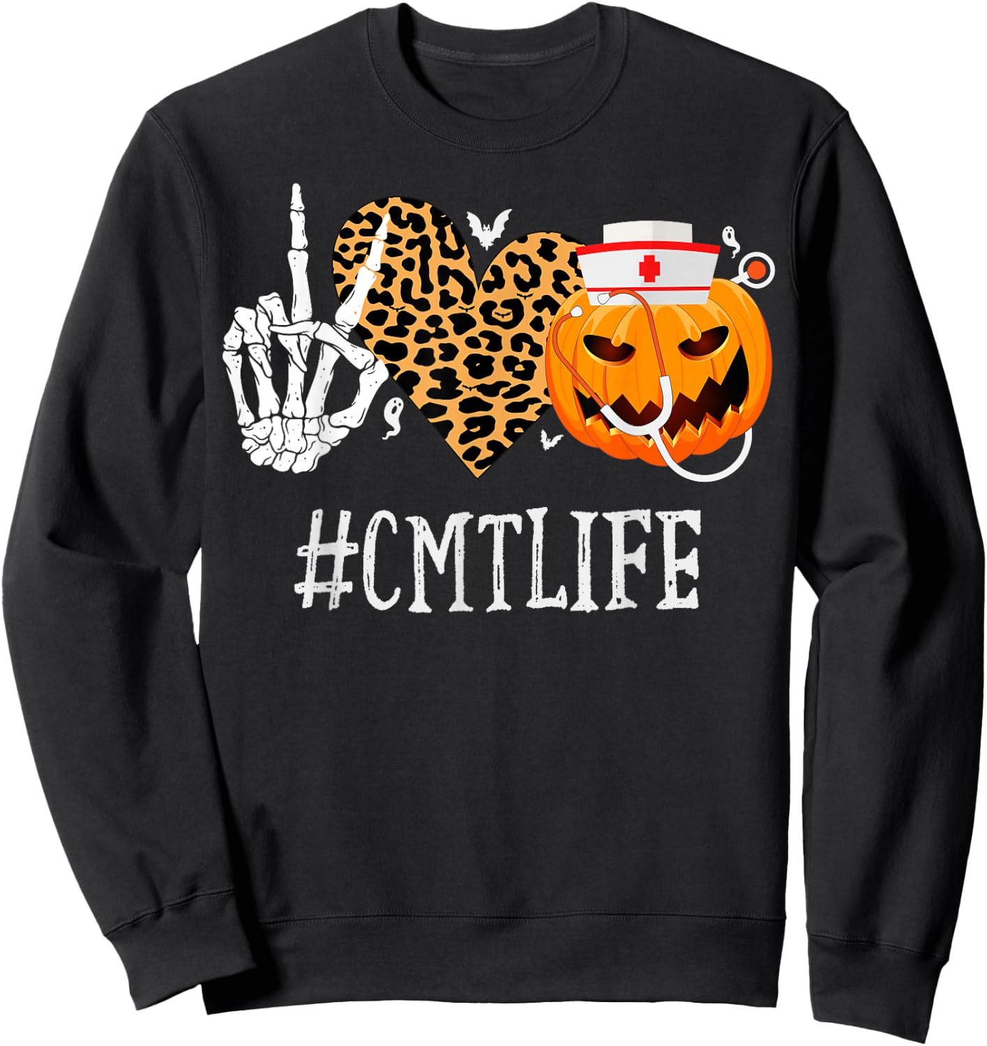CMT Certified Massage Therapist Peace Love Pumpkin Halloween Sweatshirt - Sweatshirt | Black
