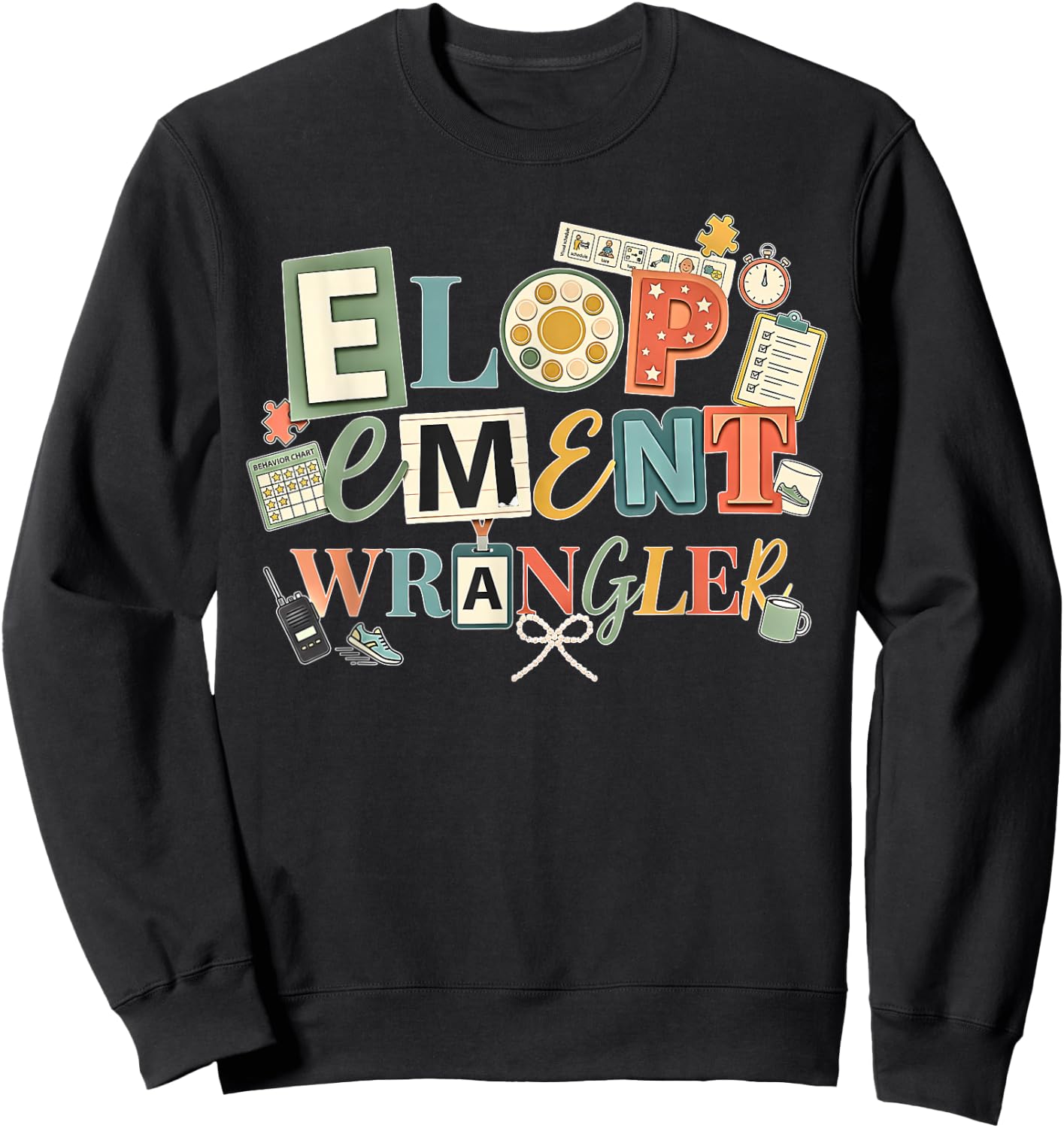 Retro Y2K ABA Elopement Wrangler RBT Behavior Therapist Bow Sweatshirt - Sweatshirt | Black