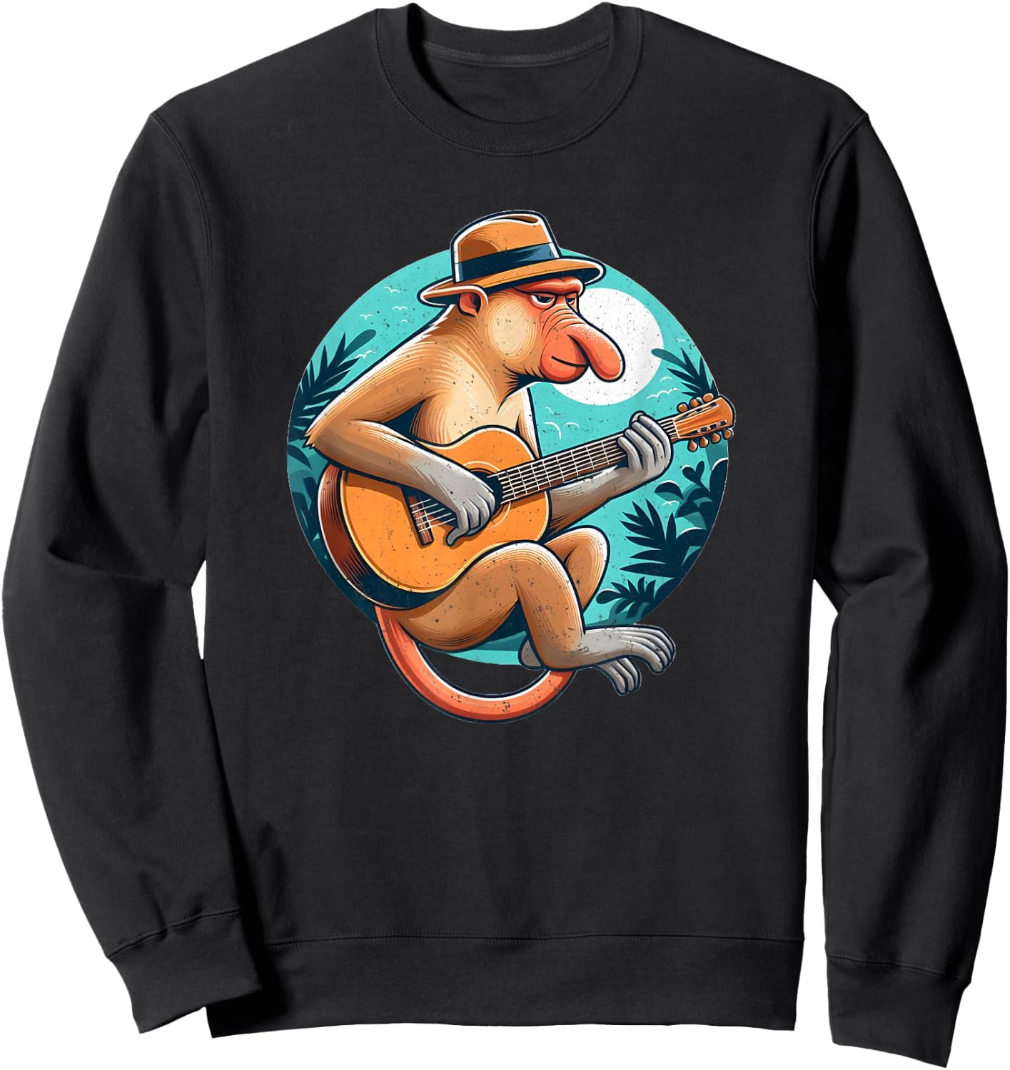 Proboscis Monkey Playing Guitar with Hat Sweatshirt - Sweatshirt | Black